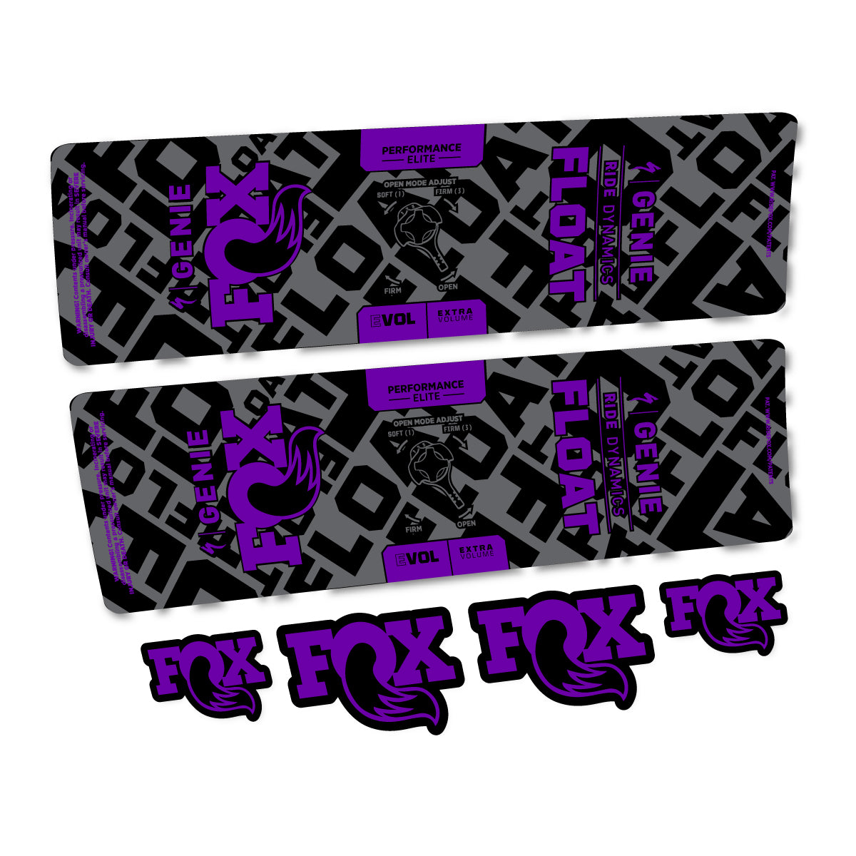 Stickers compatibles Fox Float Genie Elite 2024-2025 pour amortisseur – autocollants vinyle - Violet