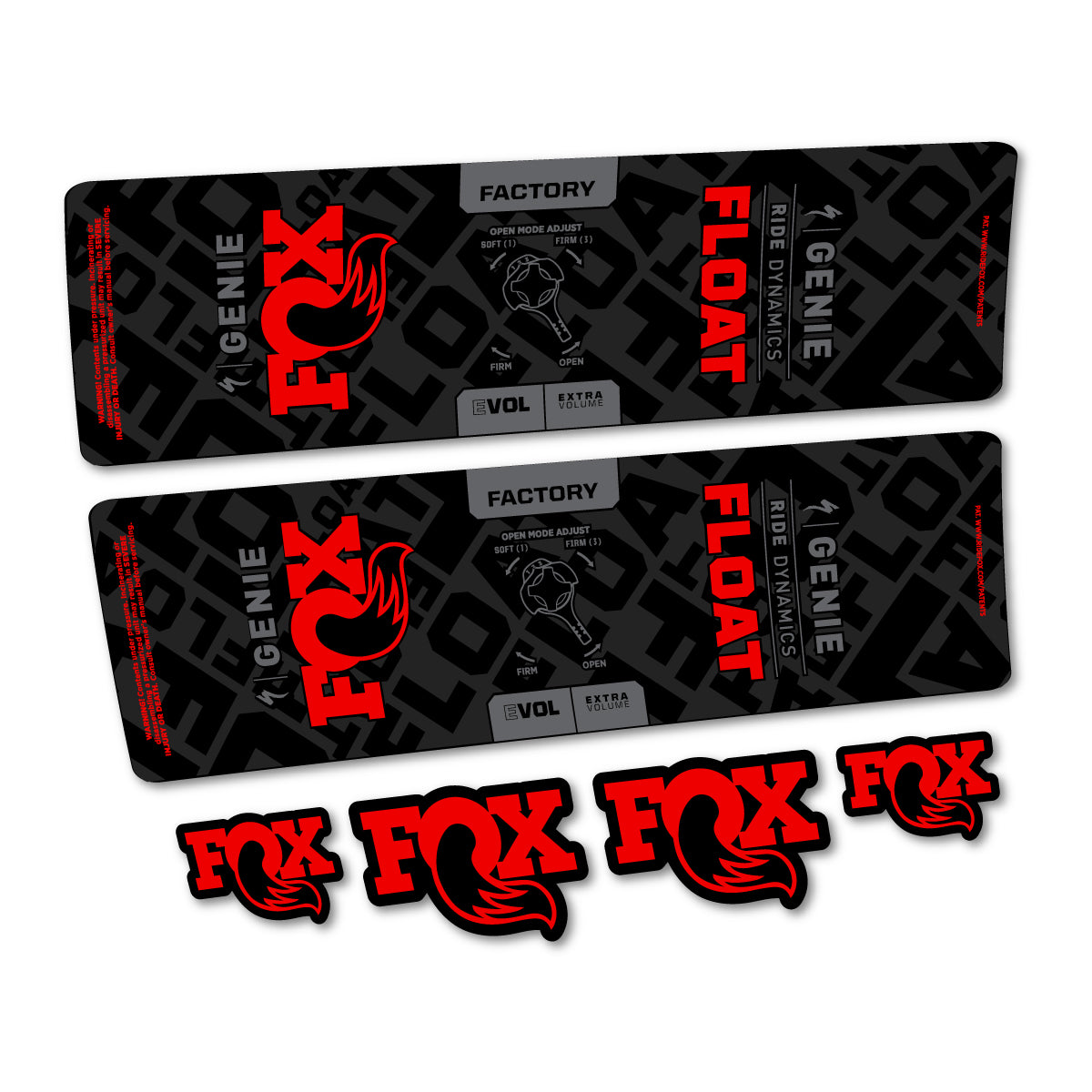 Stickers compatibles Fox Float Genie Factory 2024-2025 pour amortisseur – autocollants vinyle - Rouge