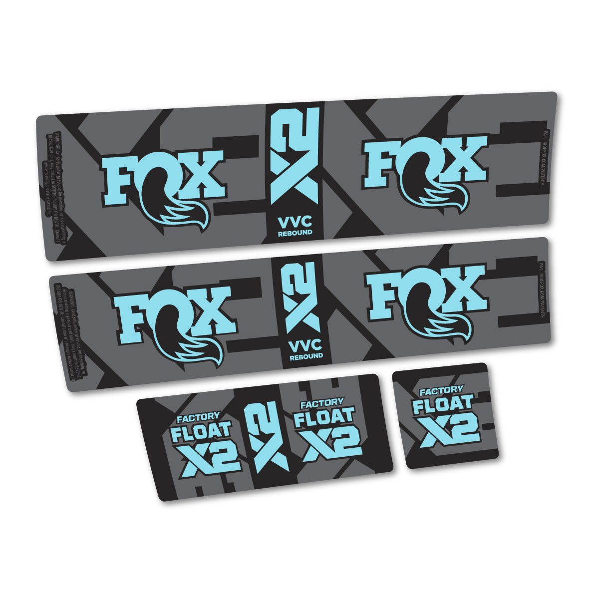 Stickers compatibles Fox Factory Float X2 2026 pour amortisseur – autocollants vinyle - Cyan Glacier