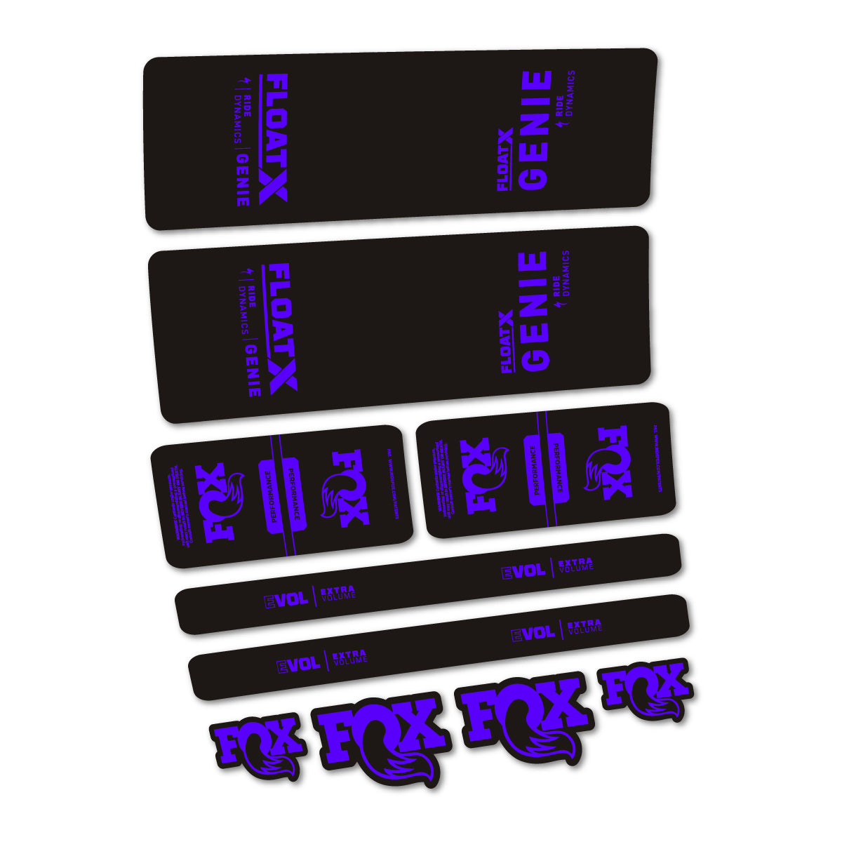Stickers compatibles Fox Float X Genie Performance 2025 pour amortisseur – autocollants vinyle - Bleu Reflex