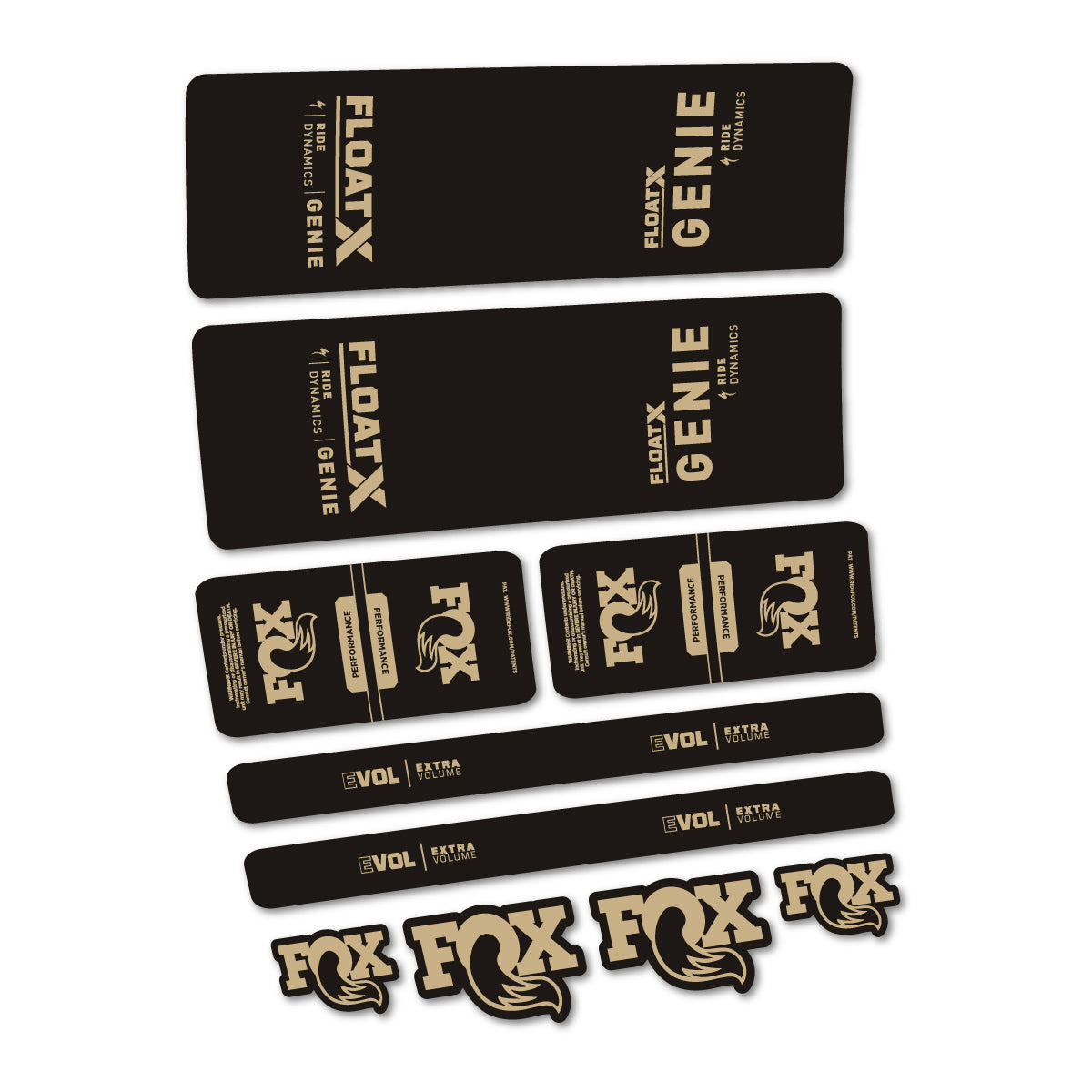 Stickers compatibles Fox Float X Genie Performance 2025 pour amortisseur – autocollants vinyle - Sable