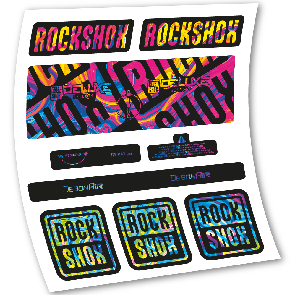 Stickers Rock Shox Deluxe Select+ compatibles Autocollants amortisseur VTT
