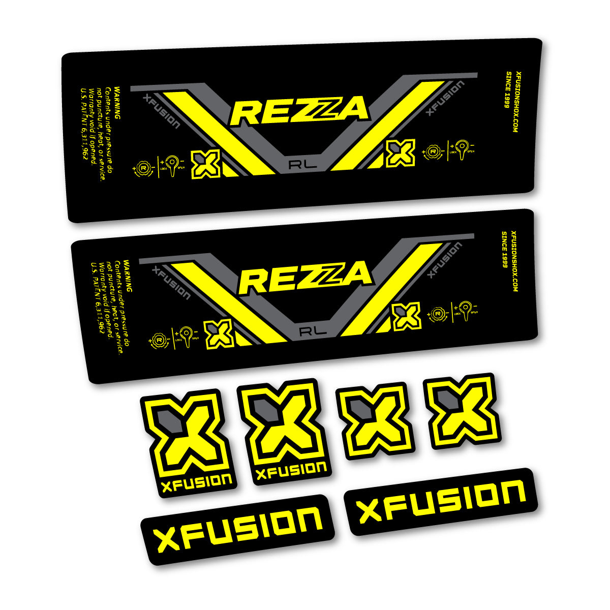 Stickers compatibles Xfusion Rezza RL 2026 pour amortisseur – autocollants vinyle - Jaune Citron
