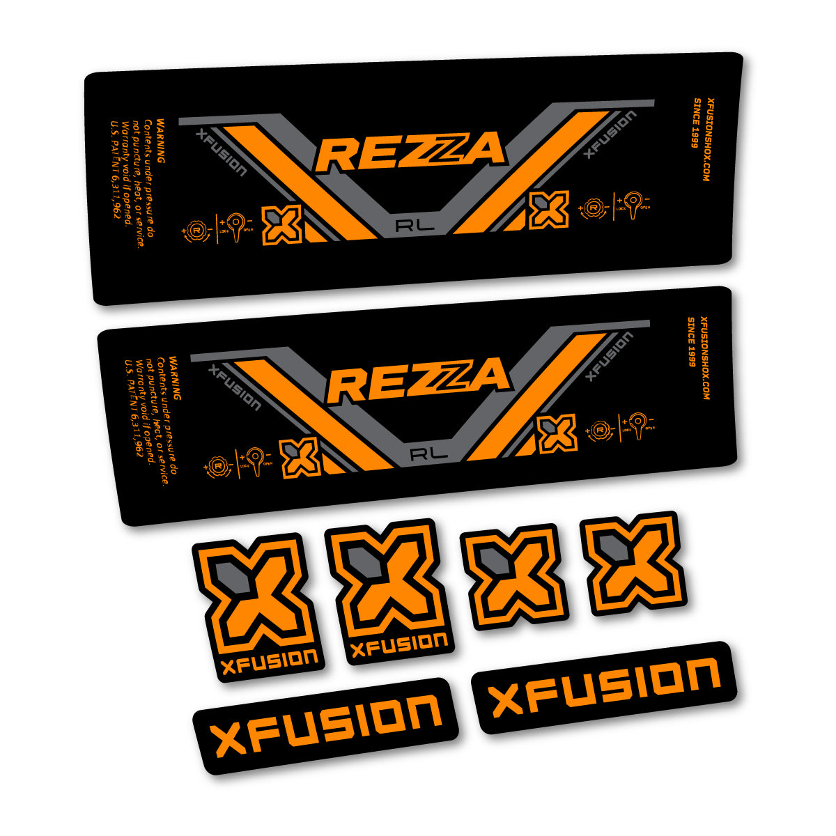 Stickers compatibles Xfusion Rezza RL 2026 pour amortisseur – autocollants vinyle - Jaune Safran