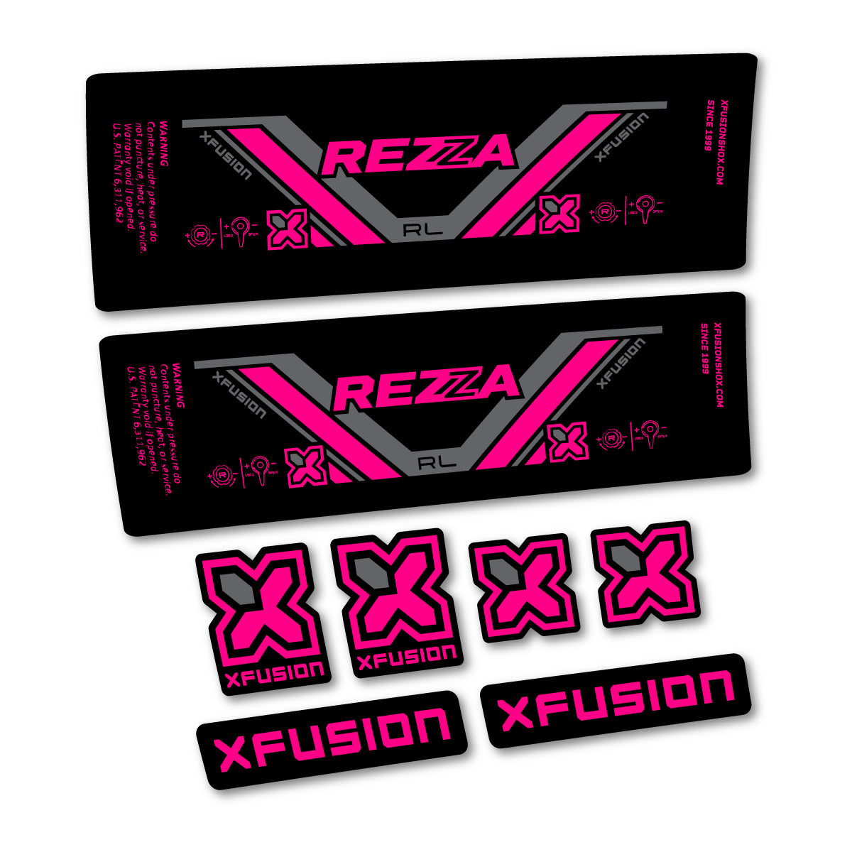 Stickers compatibles Xfusion Rezza RL 2026 pour amortisseur – autocollants vinyle - Rose Fluo
