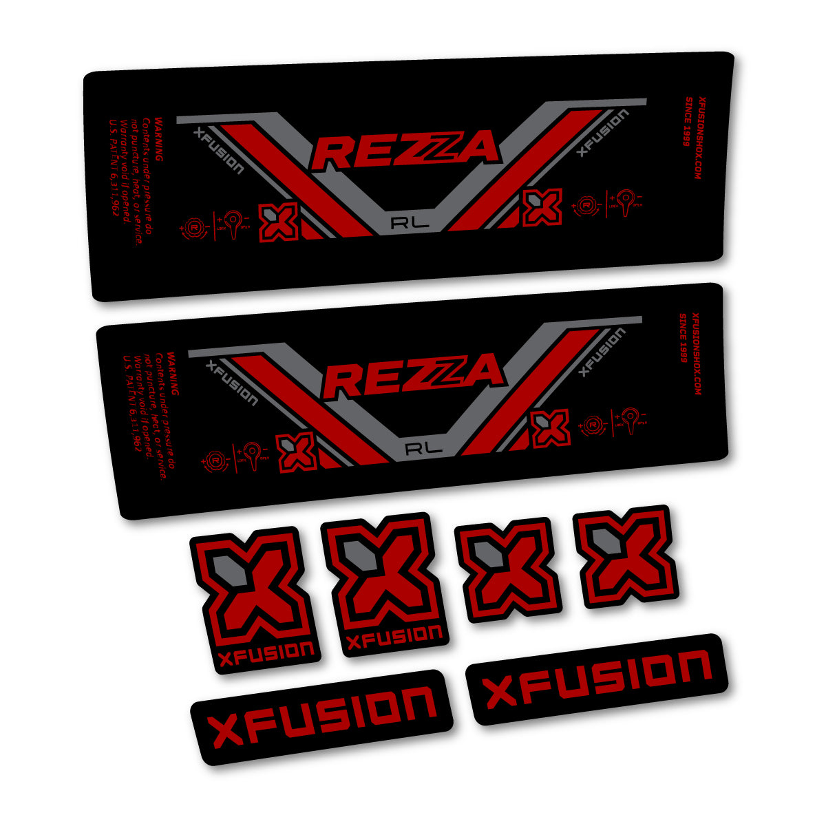 Stickers compatibles Xfusion Rezza RL 2026 pour amortisseur – autocollants vinyle - Rouge Foncé