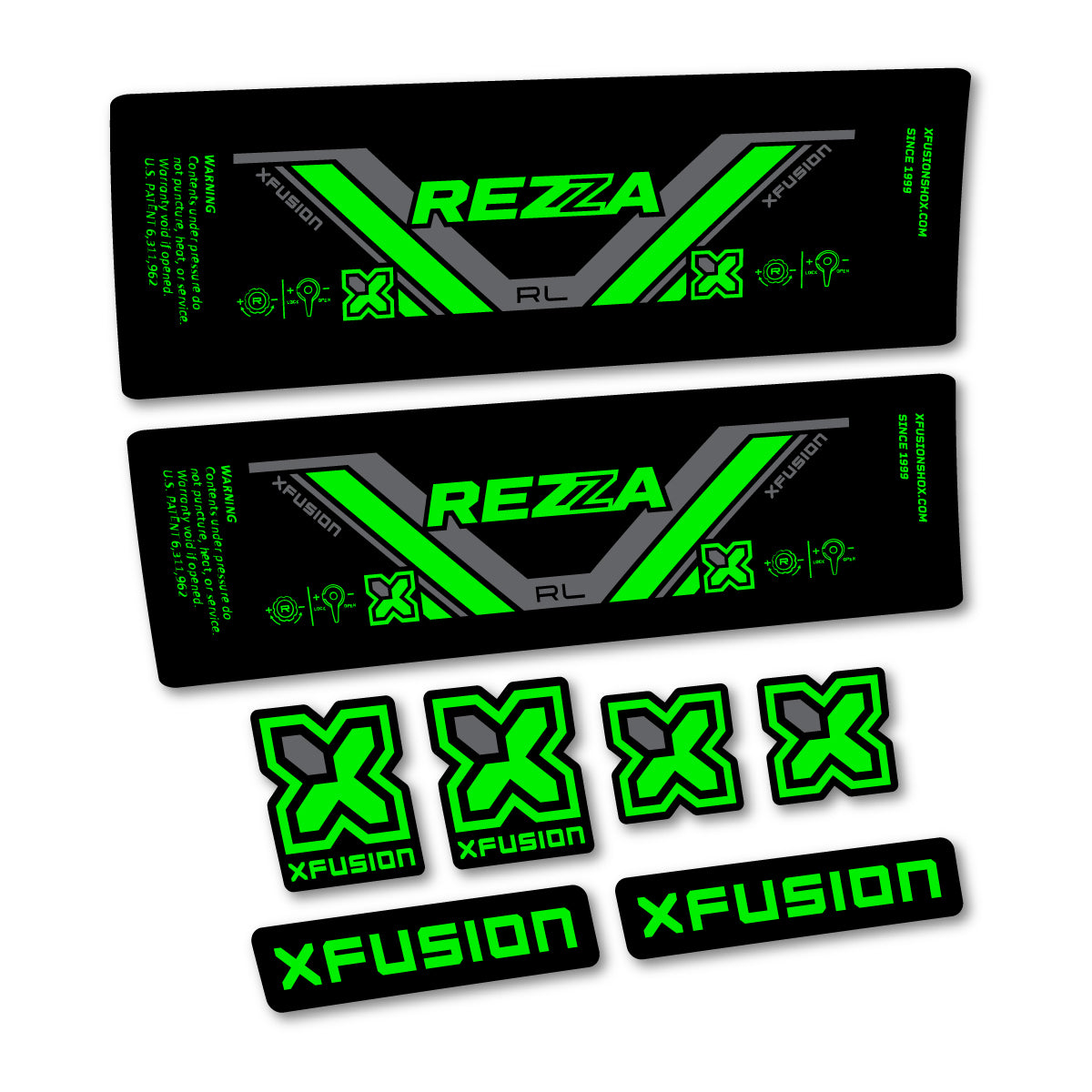 Stickers compatibles Xfusion Rezza RL 2026 pour amortisseur – autocollants vinyle - Vert Fluo