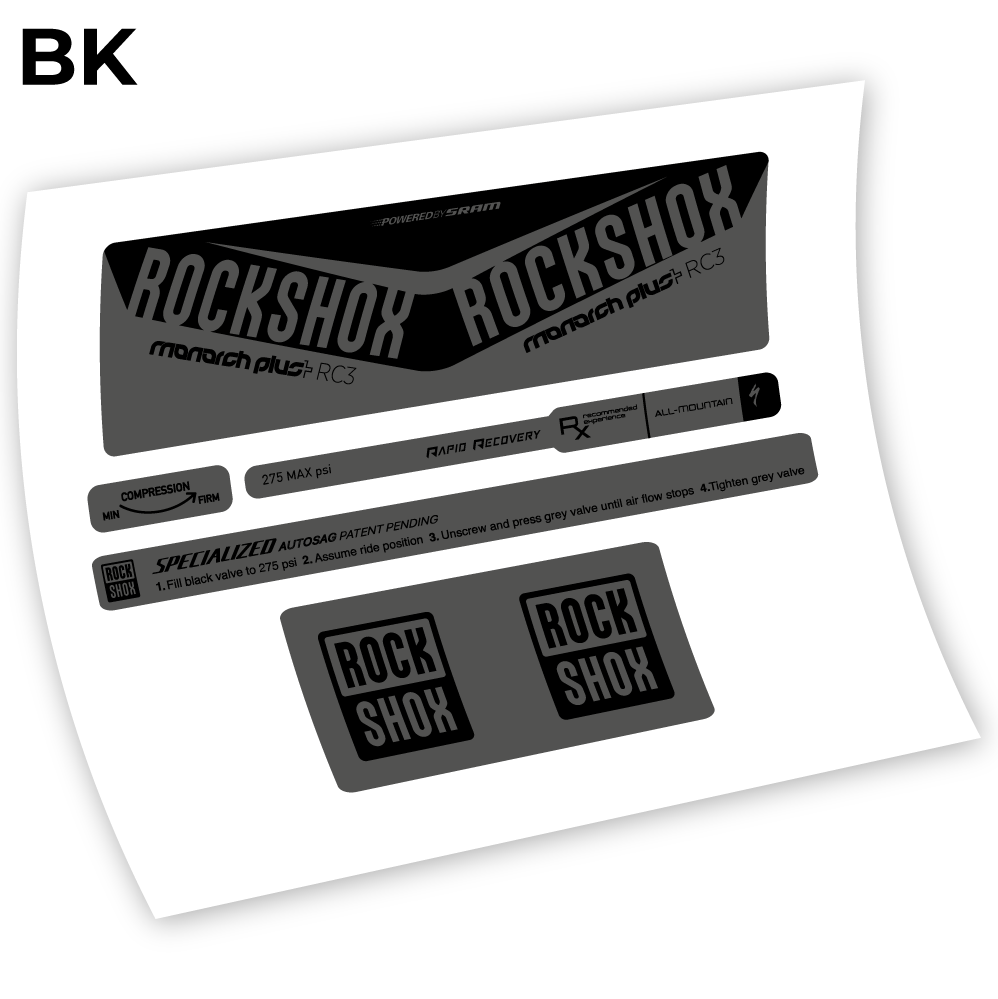 Stickers Rock Shox Monarch Plus RC3 Specialized Autosag 2016 Autocollants amortisseur VTT