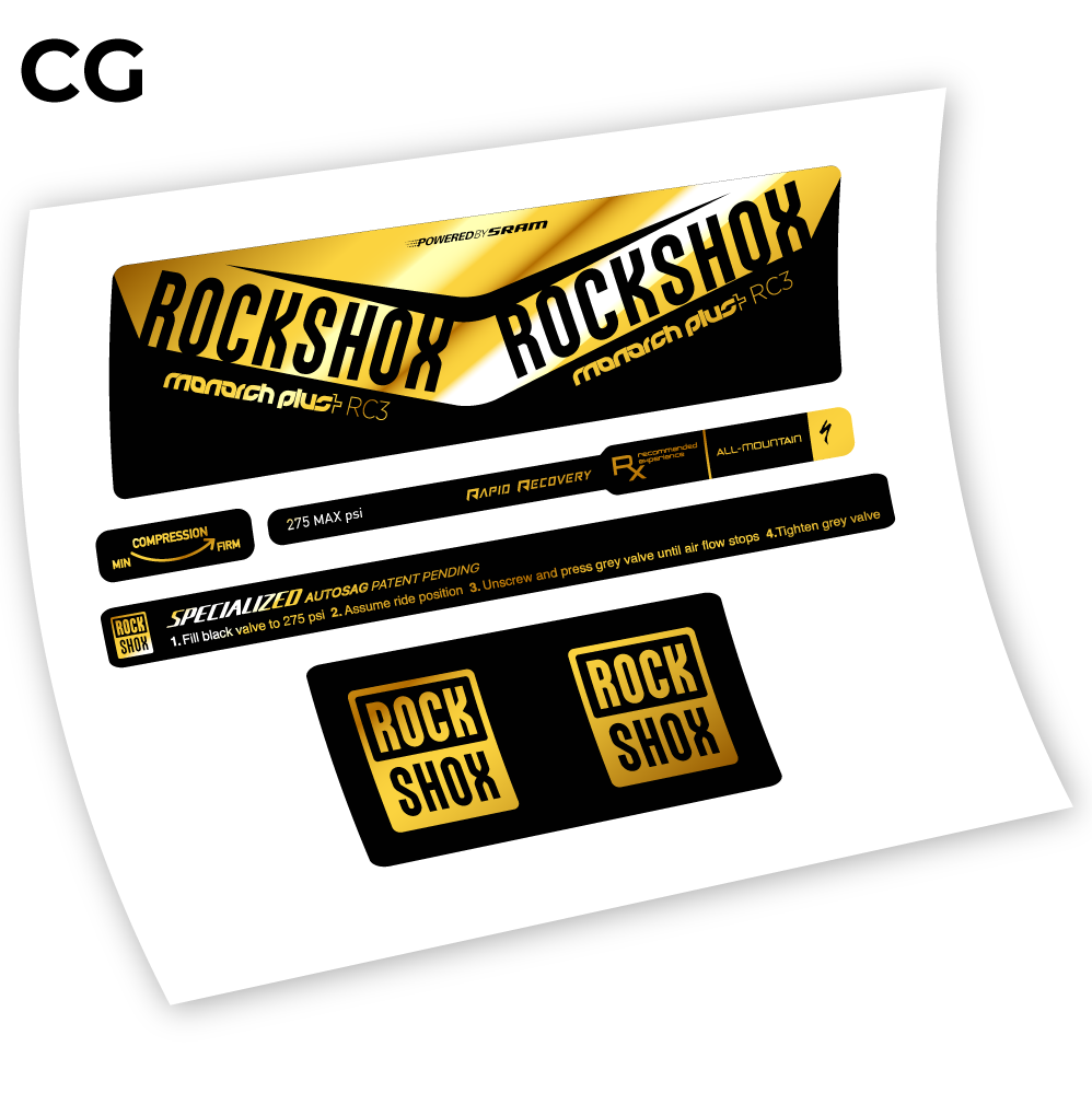 Stickers Rock Shox Monarch Plus RC3 Specialized Autosag 2016 Autocollants amortisseur VTT