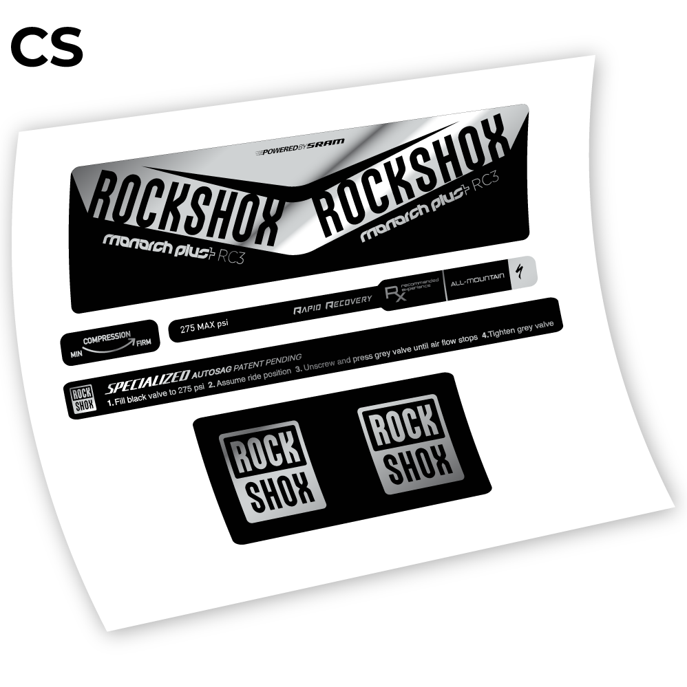 Stickers Rock Shox Monarch Plus RC3 Specialized Autosag 2016 Autocollants amortisseur VTT