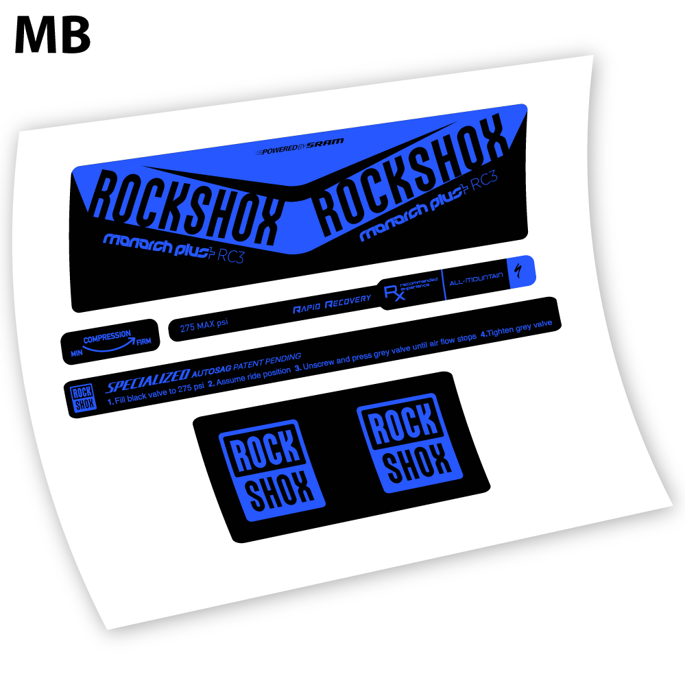 Stickers Rock Shox Monarch Plus RC3 Specialized Autosag 2016 Autocollants amortisseur VTT