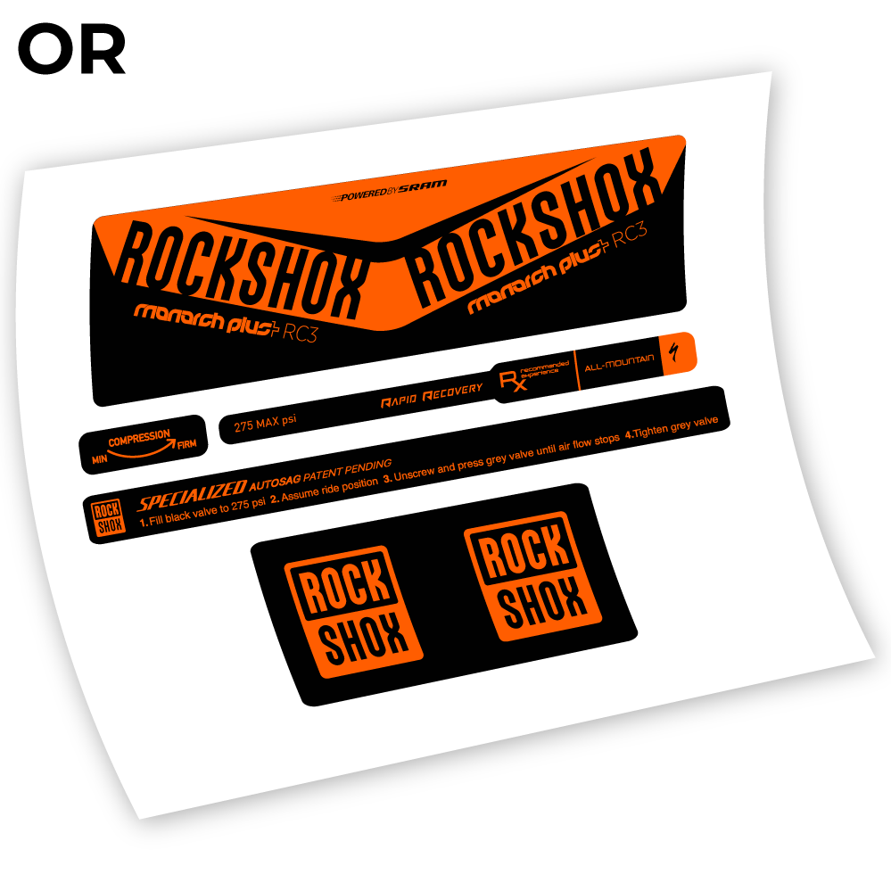 Stickers Rock Shox Monarch Plus RC3 Specialized Autosag 2016 Autocollants amortisseur VTT