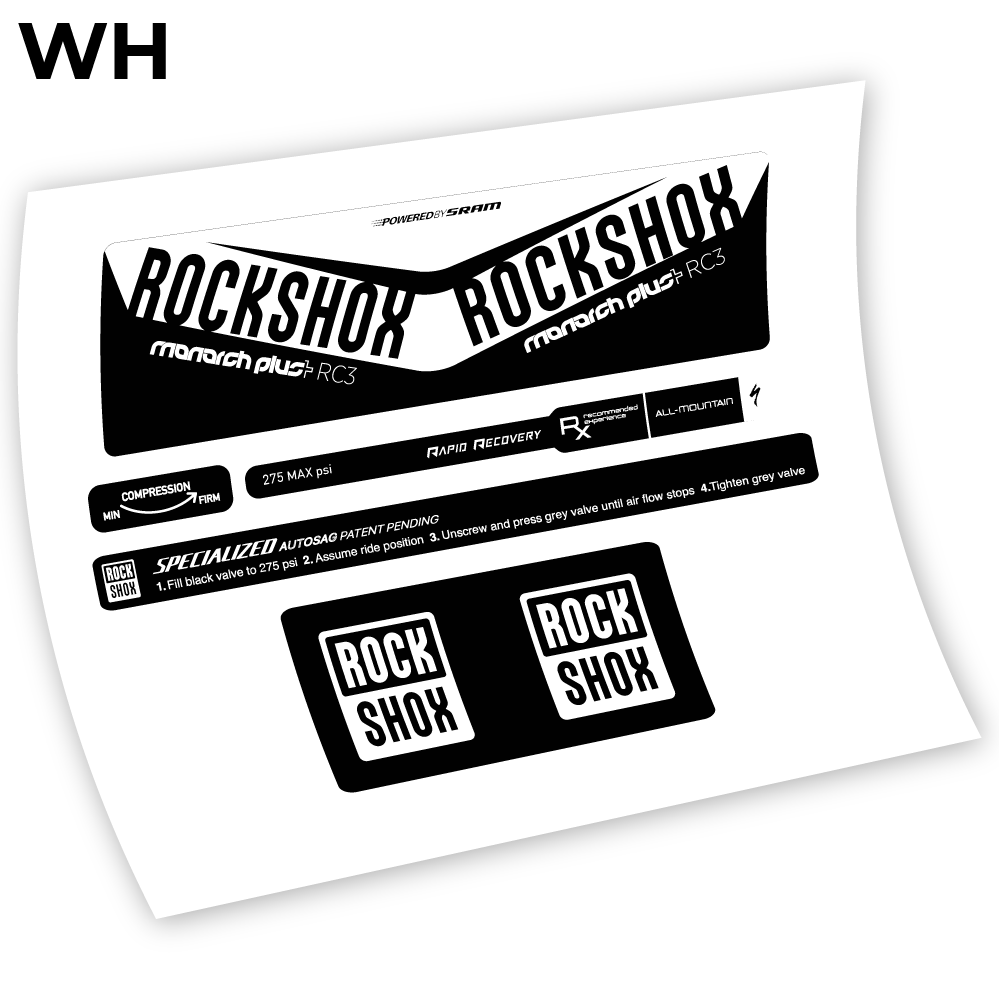 Stickers Rock Shox Monarch Plus RC3 Specialized Autosag 2016 Autocollants amortisseur VTT