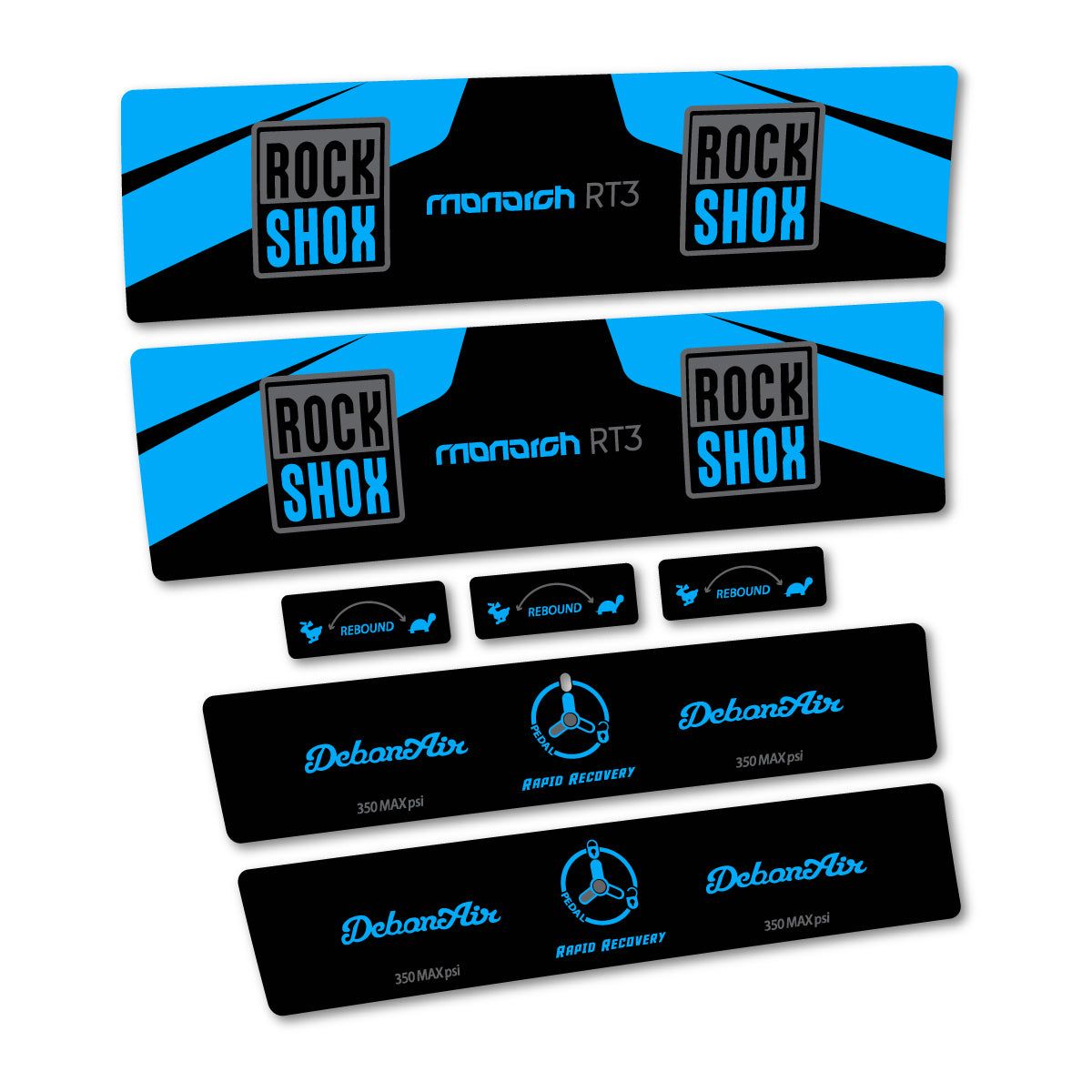 Stickers compatibles RockShox Monarch Plus RC3 2016 pour amortisseur – autocollants vinyle - Bleu Ciel