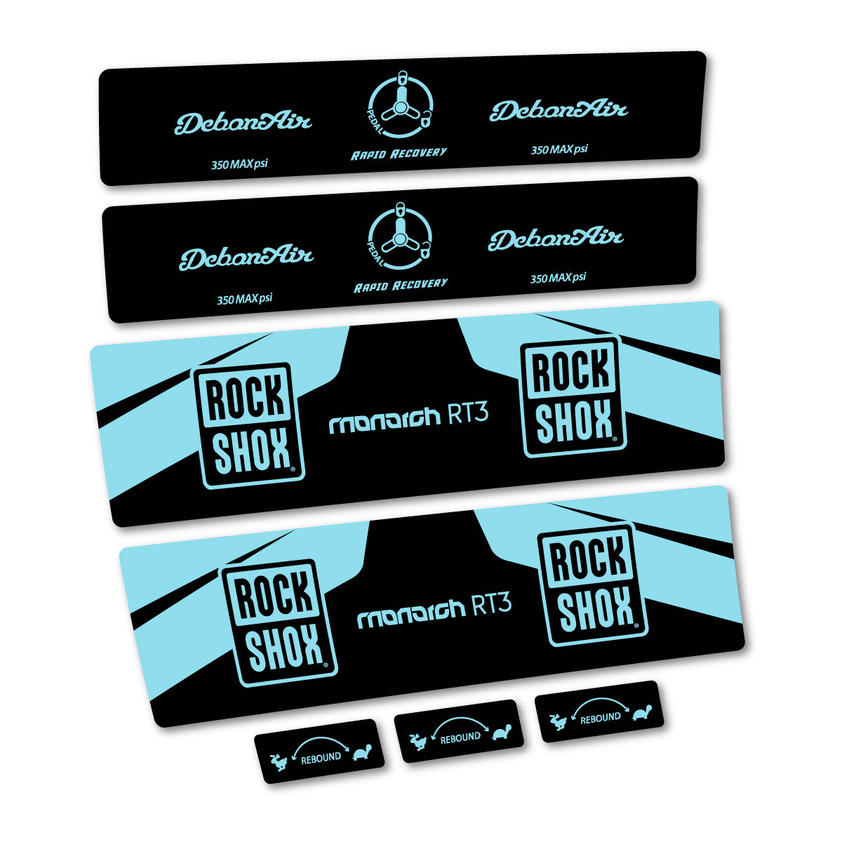Stickers compatibles RockShox Monarch Plus RC3 v2 2016 pour amortisseur – autocollants vinyle - Cyan Glacier
