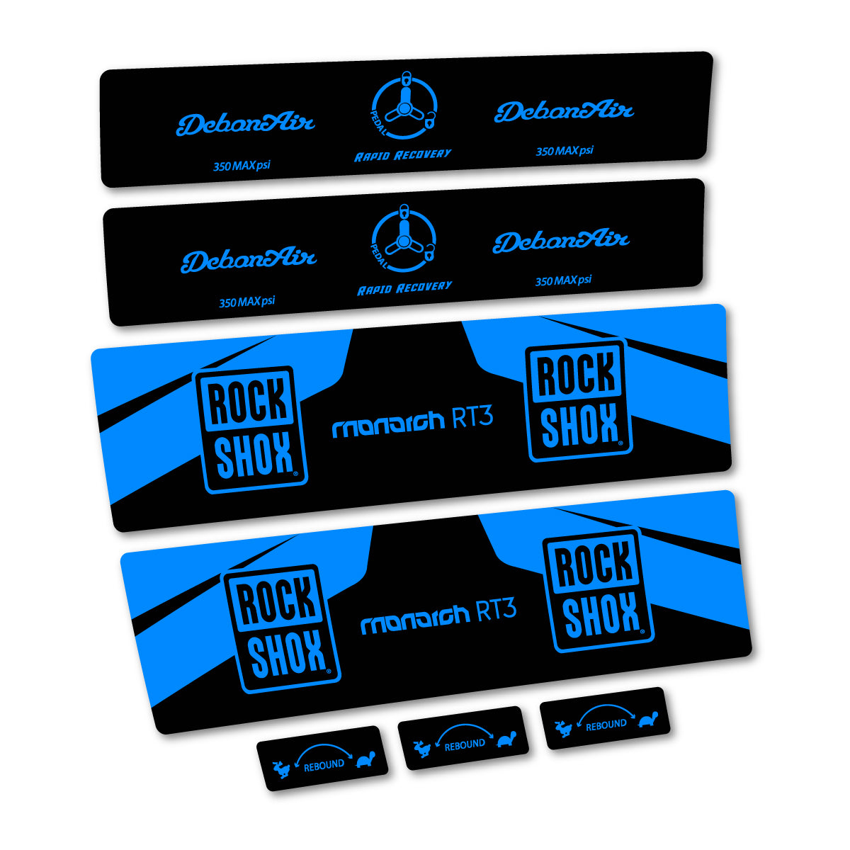 Stickers compatibles RockShox Monarch Plus RC3 v2 2016 pour amortisseur – autocollants vinyle - Cyan Lumineux