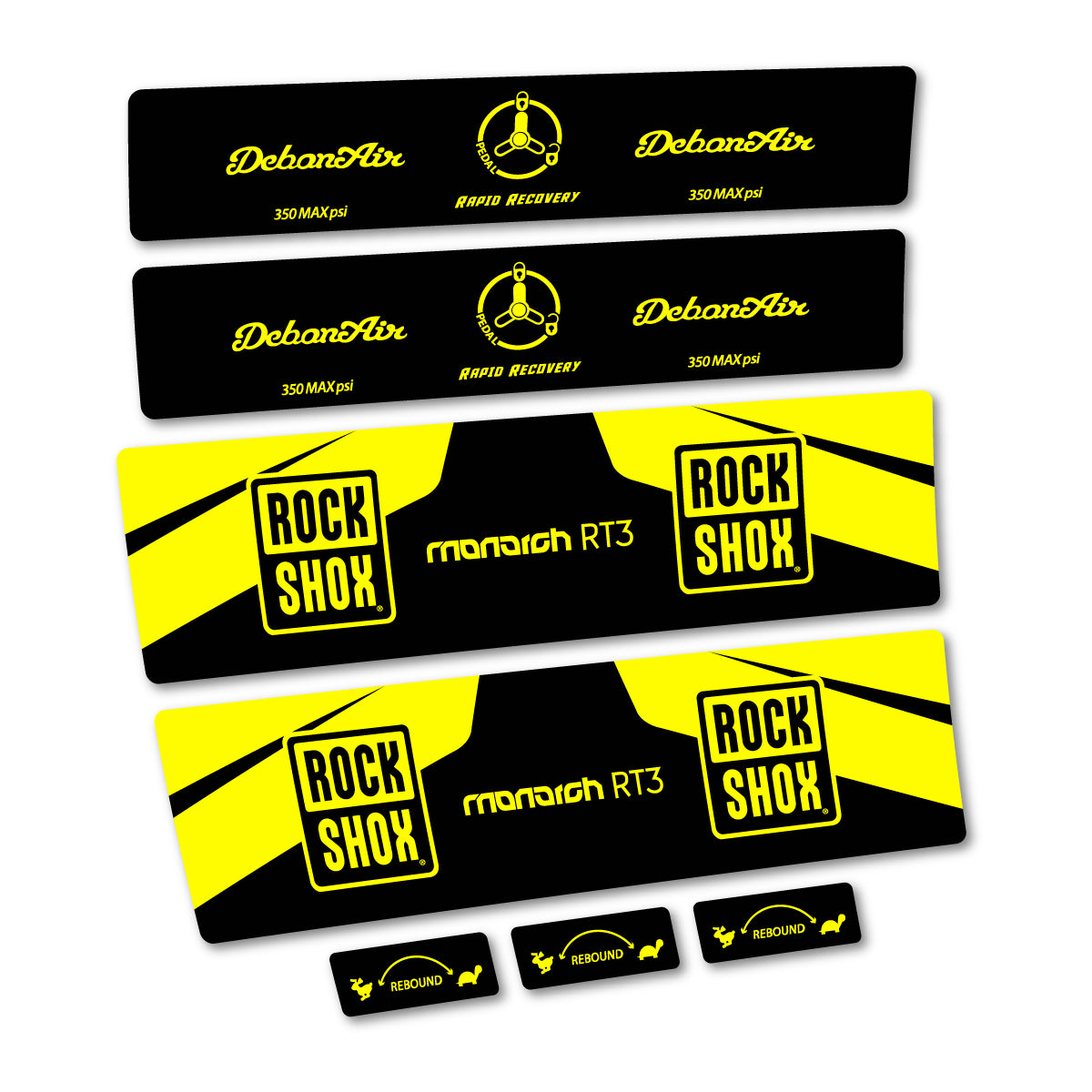 Stickers compatibles RockShox Monarch Plus RC3 v2 2016 pour amortisseur – autocollants vinyle - Jaune Citron