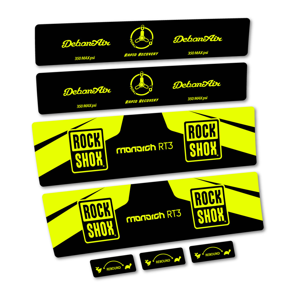 Stickers compatibles RockShox Monarch Plus RC3 v2 2016 pour amortisseur – autocollants vinyle - Jaune Fluo