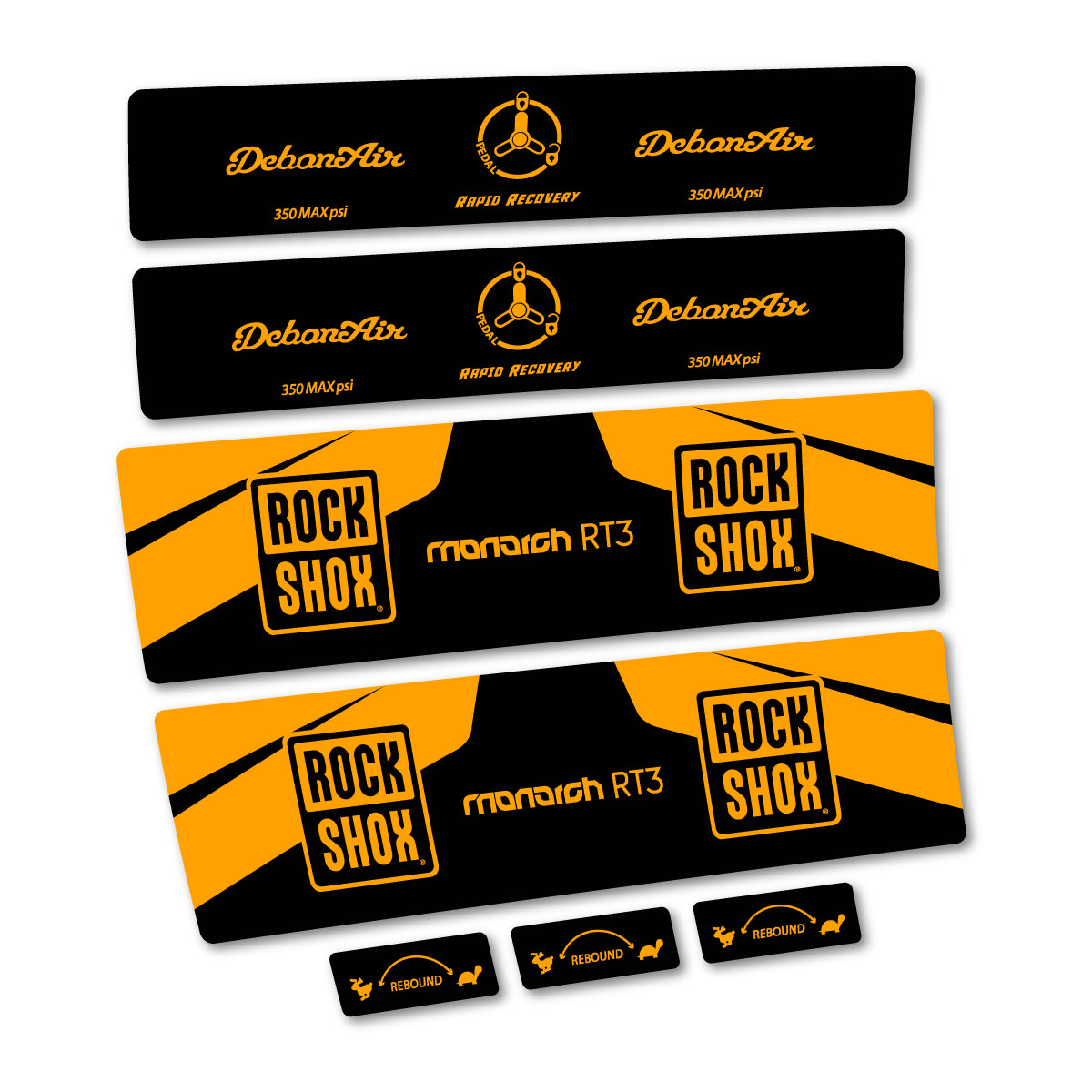 Stickers compatibles RockShox Monarch Plus RC3 v2 2016 pour amortisseur – autocollants vinyle - Jaune Orangé