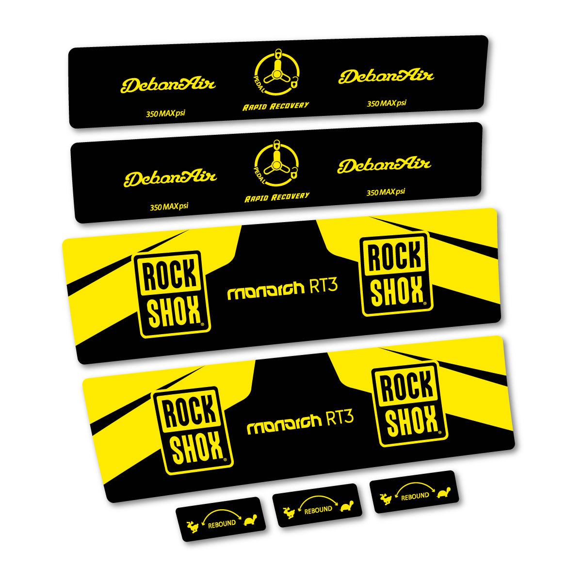 Stickers compatibles RockShox Monarch Plus RC3 v2 2016 pour amortisseur – autocollants vinyle - Jaune Vif
