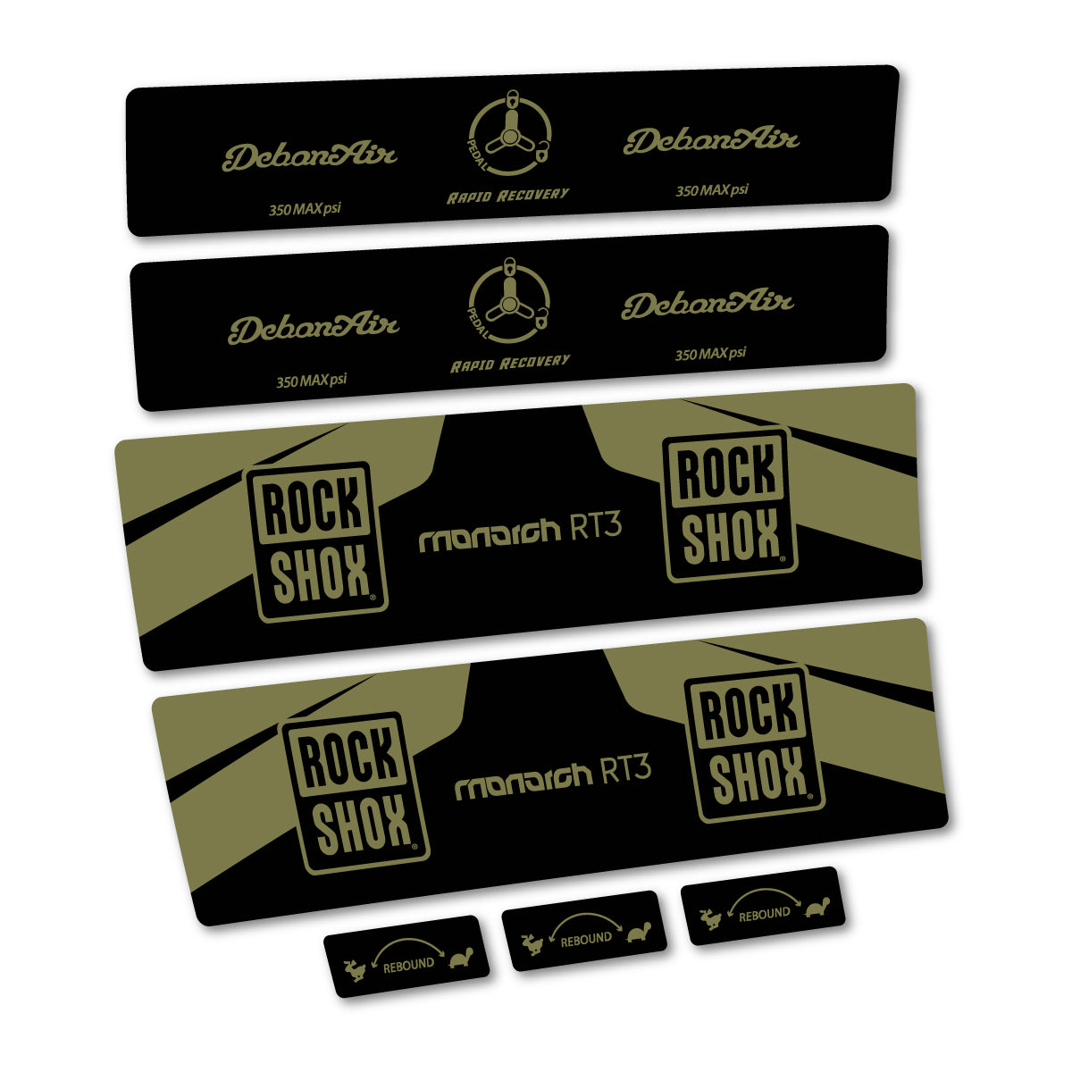 Stickers compatibles RockShox Monarch Plus RC3 v2 2016 pour amortisseur – autocollants vinyle - Kaki