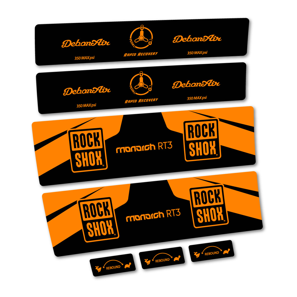 Stickers compatibles RockShox Monarch Plus RC3 v2 2016 pour amortisseur – autocollants vinyle - Orange Clair Fluo