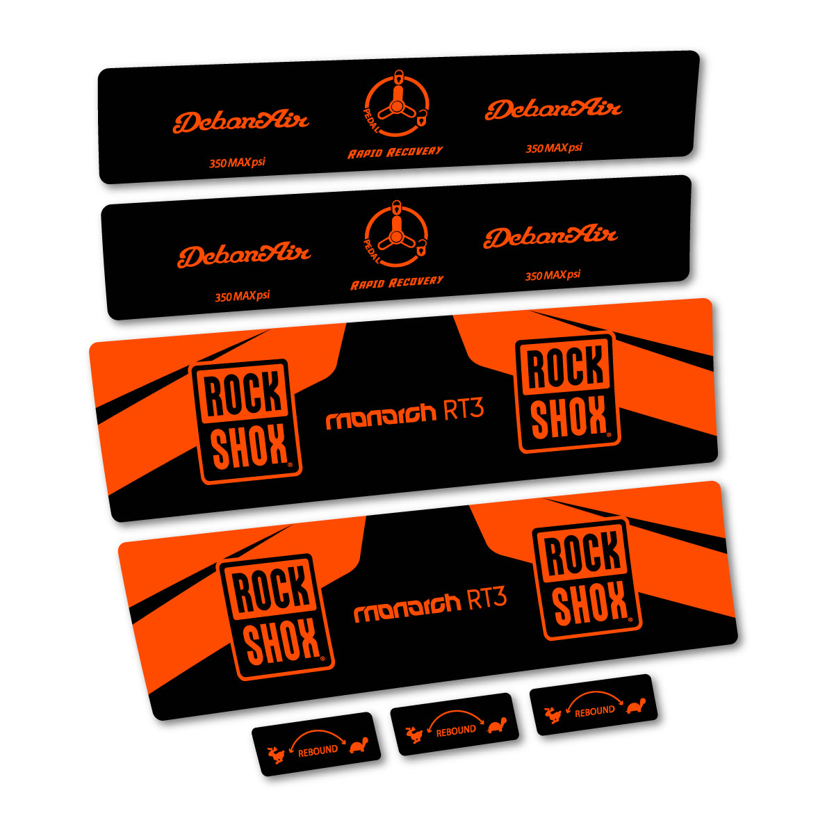 Stickers compatibles RockShox Monarch Plus RC3 v2 2016 pour amortisseur – autocollants vinyle - Orange Fluo