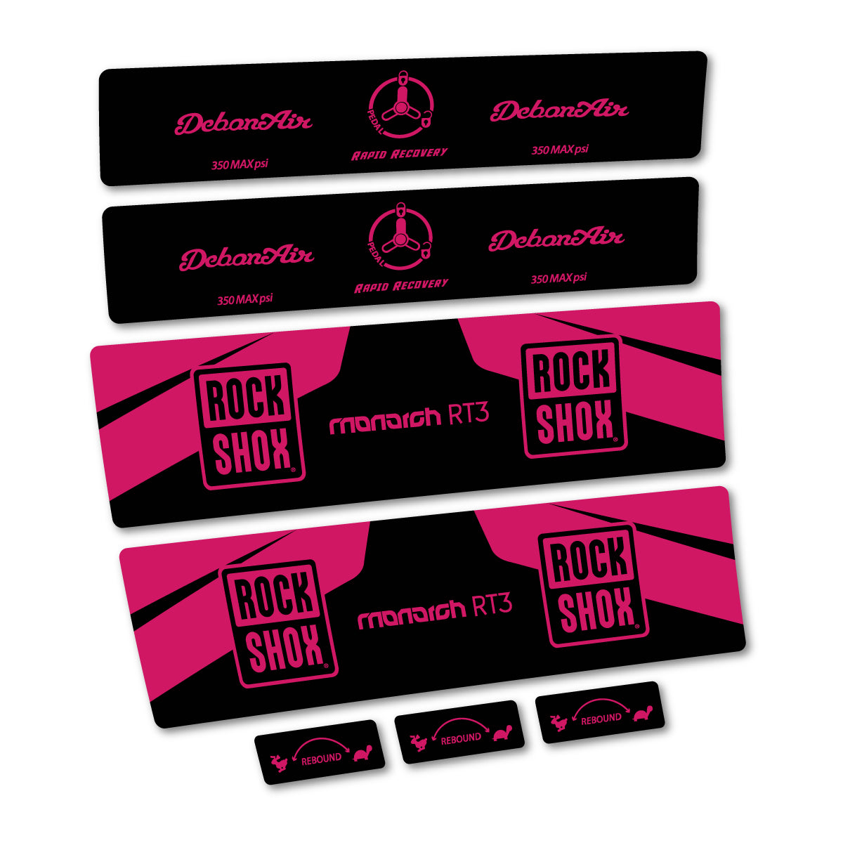 Stickers compatibles RockShox Monarch Plus RC3 v2 2016 pour amortisseur – autocollants vinyle - Rose Foncé