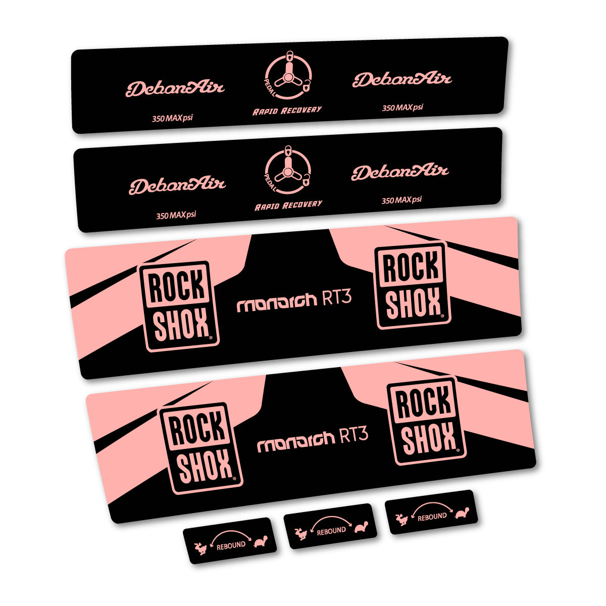 Stickers compatibles RockShox Monarch Plus RC3 v2 2016 pour amortisseur – autocollants vinyle - Rose Saumon