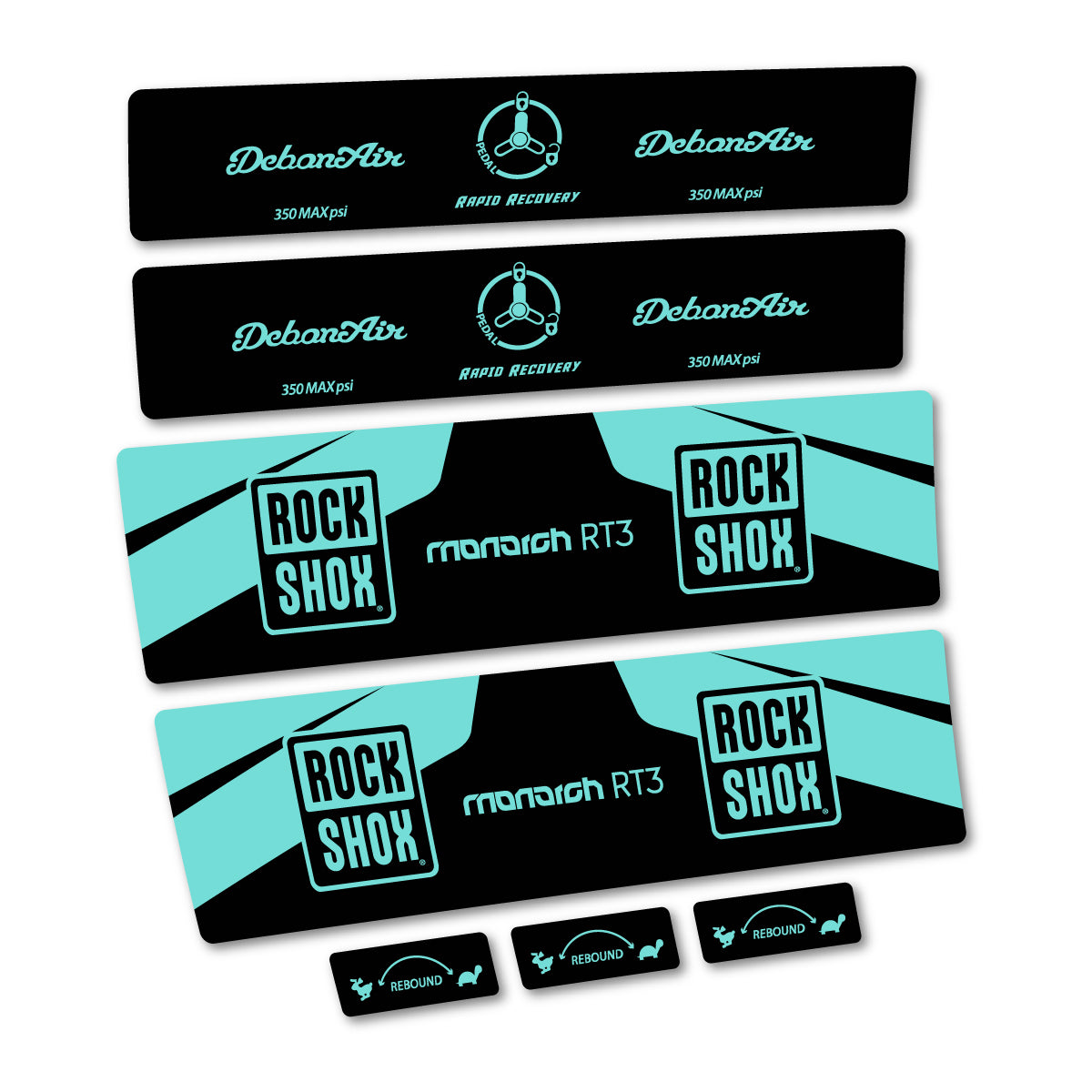 Stickers compatibles RockShox Monarch Plus RC3 v2 2016 pour amortisseur – autocollants vinyle - Turquoise Clair