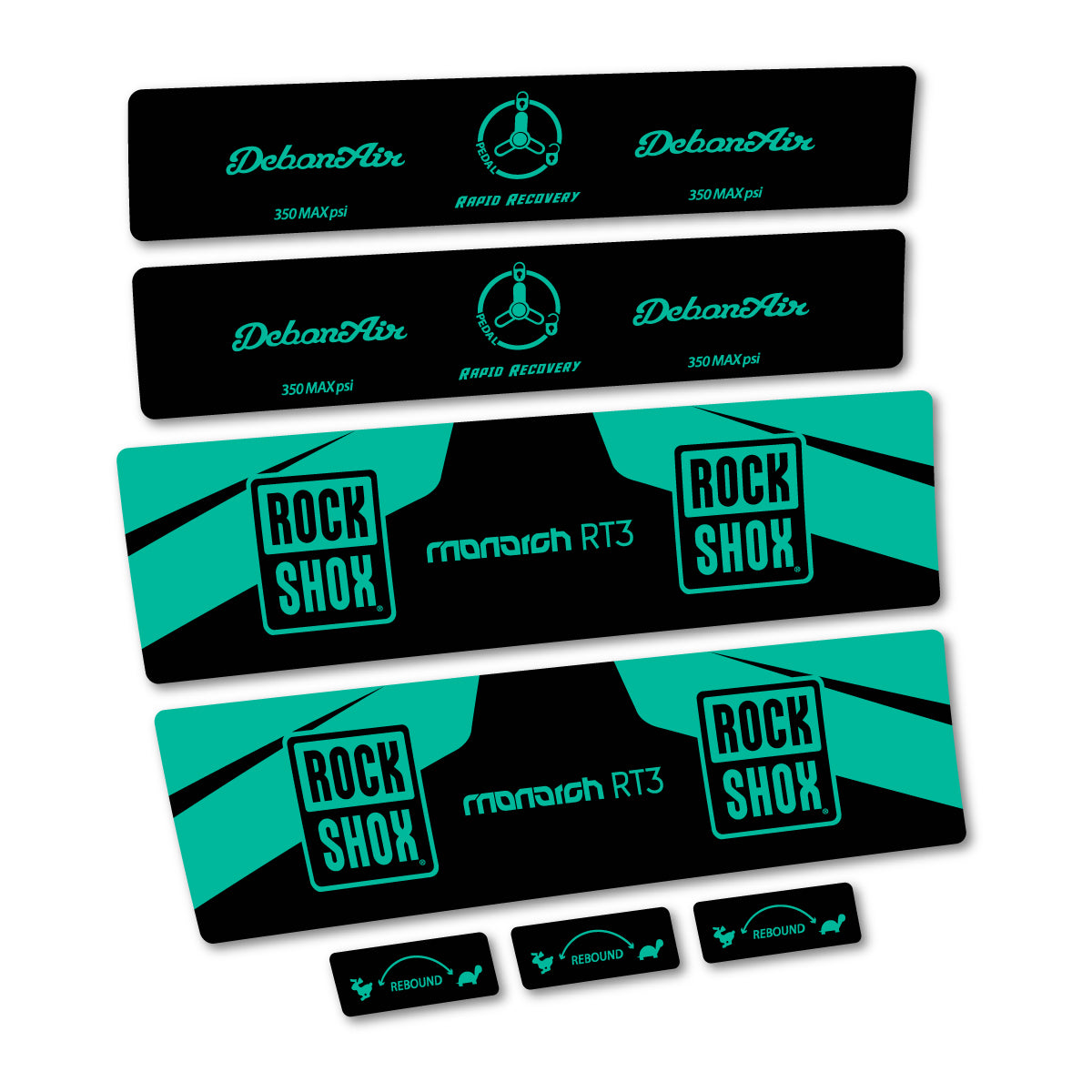Stickers compatibles RockShox Monarch Plus RC3 v2 2016 pour amortisseur – autocollants vinyle - Turquoise Vert