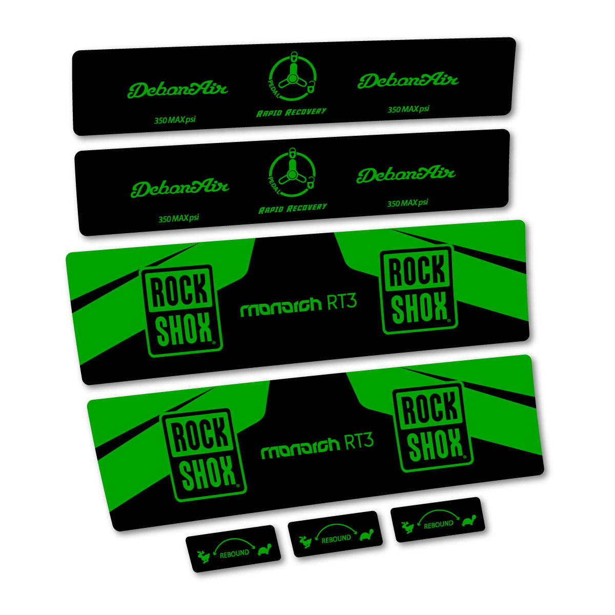Stickers compatibles RockShox Monarch Plus RC3 v2 2016 pour amortisseur – autocollants vinyle - Vert