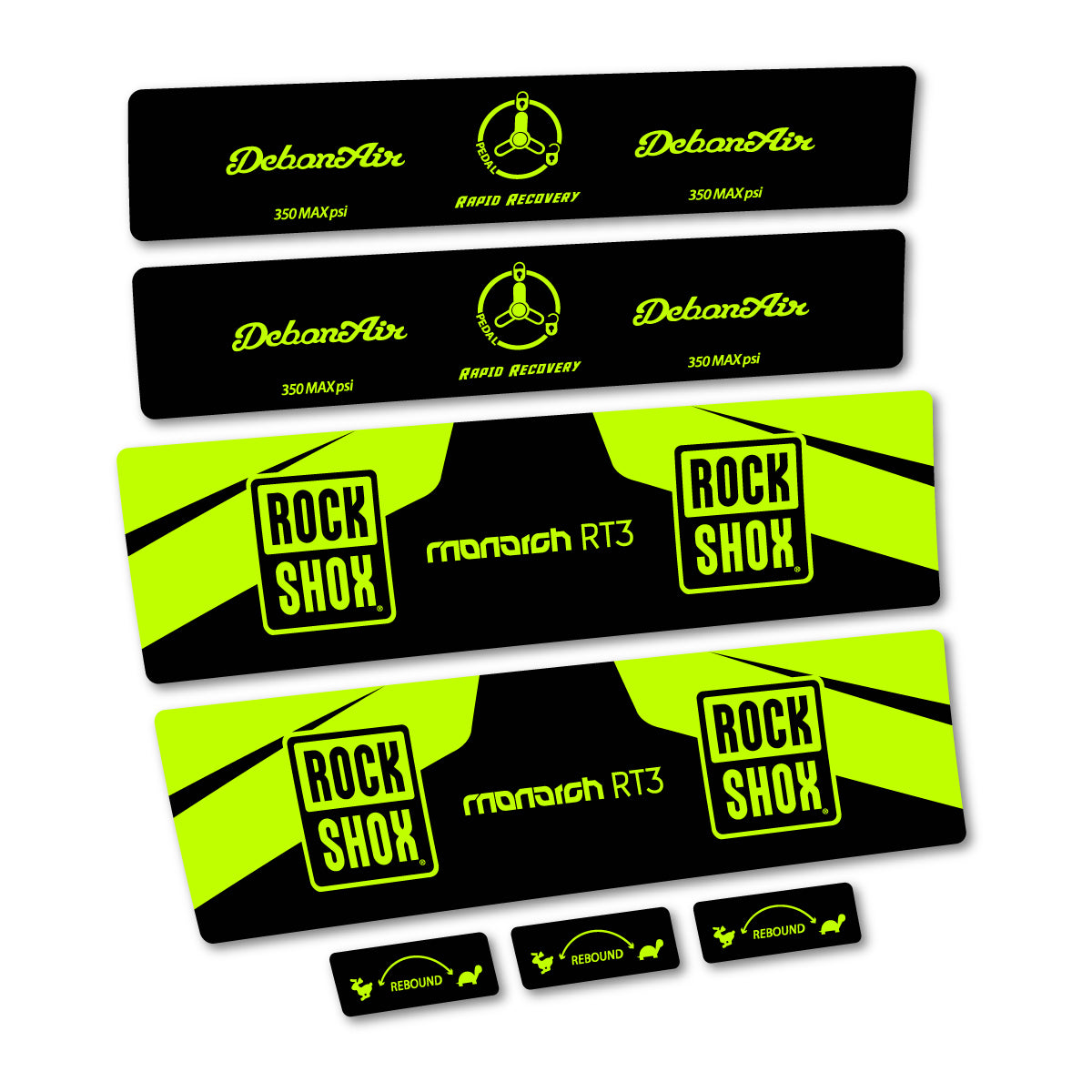 Stickers compatibles RockShox Monarch Plus RC3 v2 2016 pour amortisseur – autocollants vinyle - Vert Lime Fluo