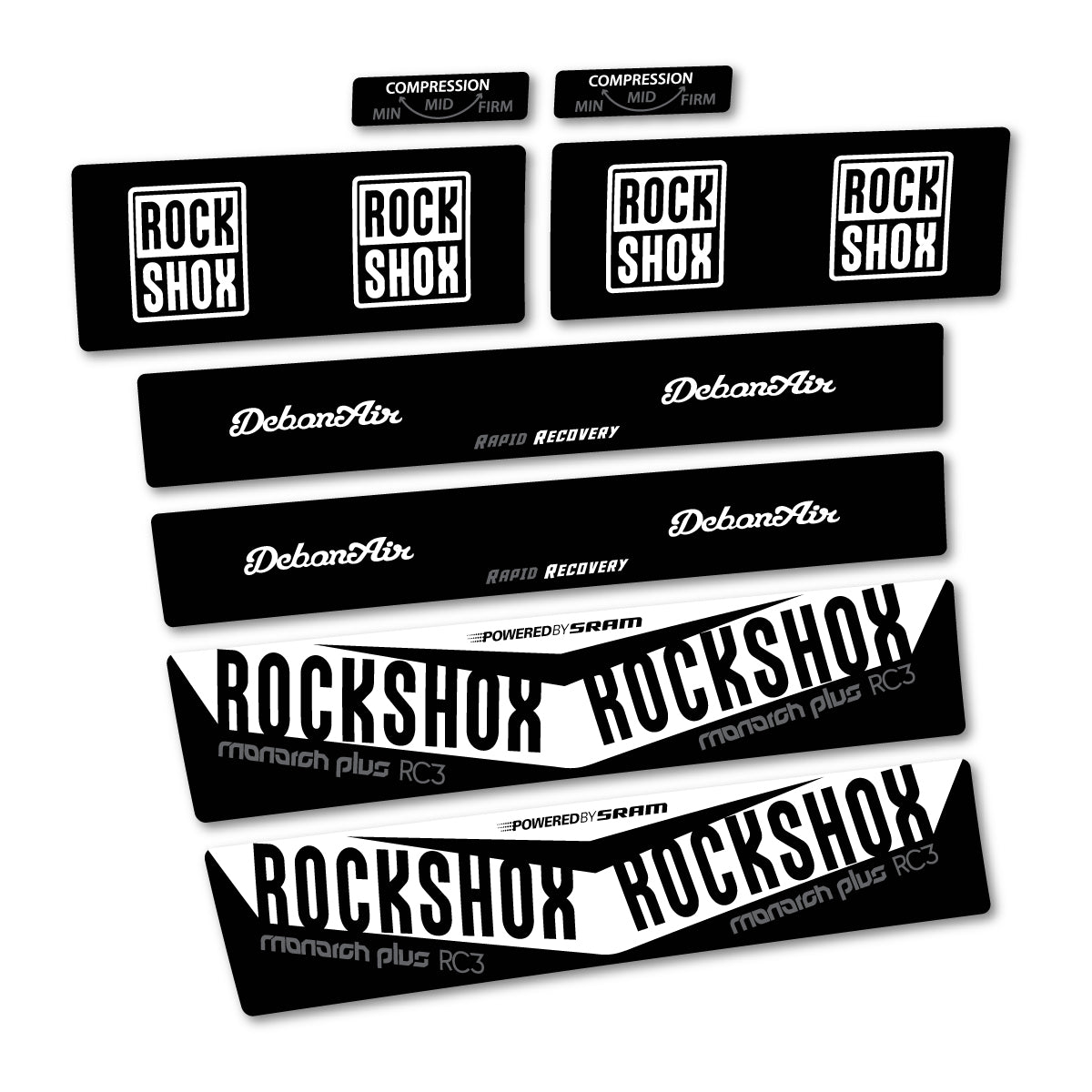 Stickers compatibles RockShox Monarch Plus RC3 2017 pour amortisseur – autocollants vinyle - Blanc