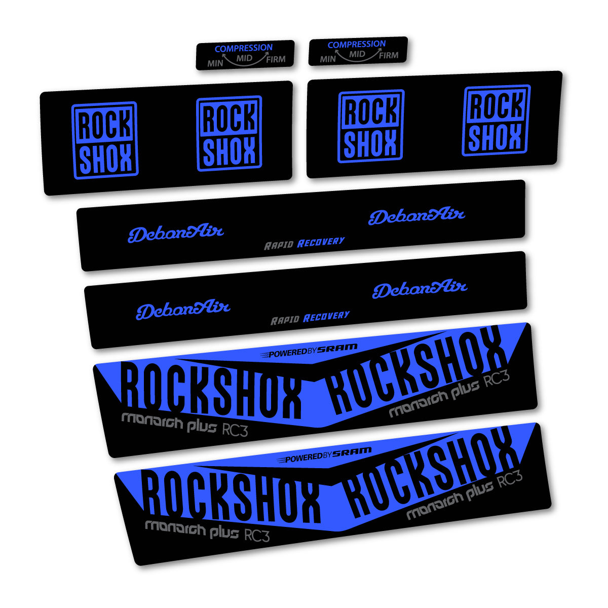 Stickers compatibles RockShox Monarch Plus RC3 2017 pour amortisseur – autocollants vinyle - Bleu