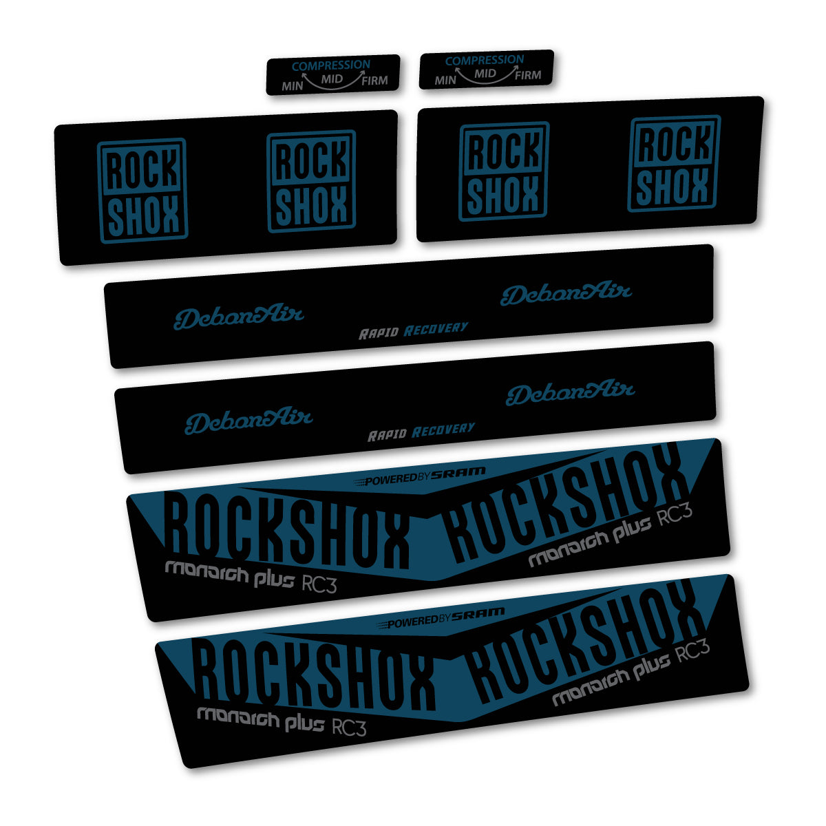 Stickers compatibles RockShox Monarch Plus RC3 2017 pour amortisseur – autocollants vinyle - Bleu Lac Foncé