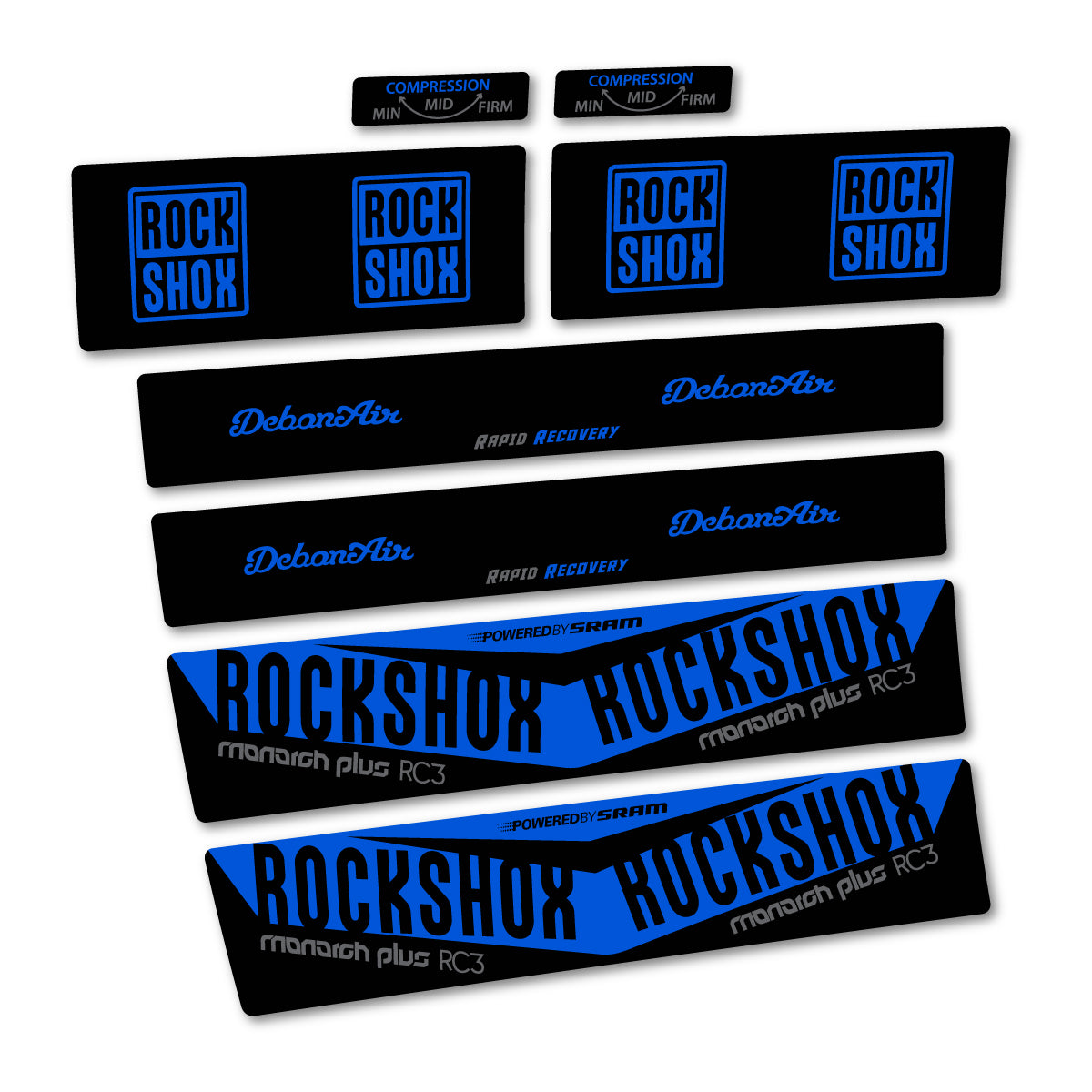 Stickers compatibles RockShox Monarch Plus RC3 2017 pour amortisseur – autocollants vinyle - Bleu Mer