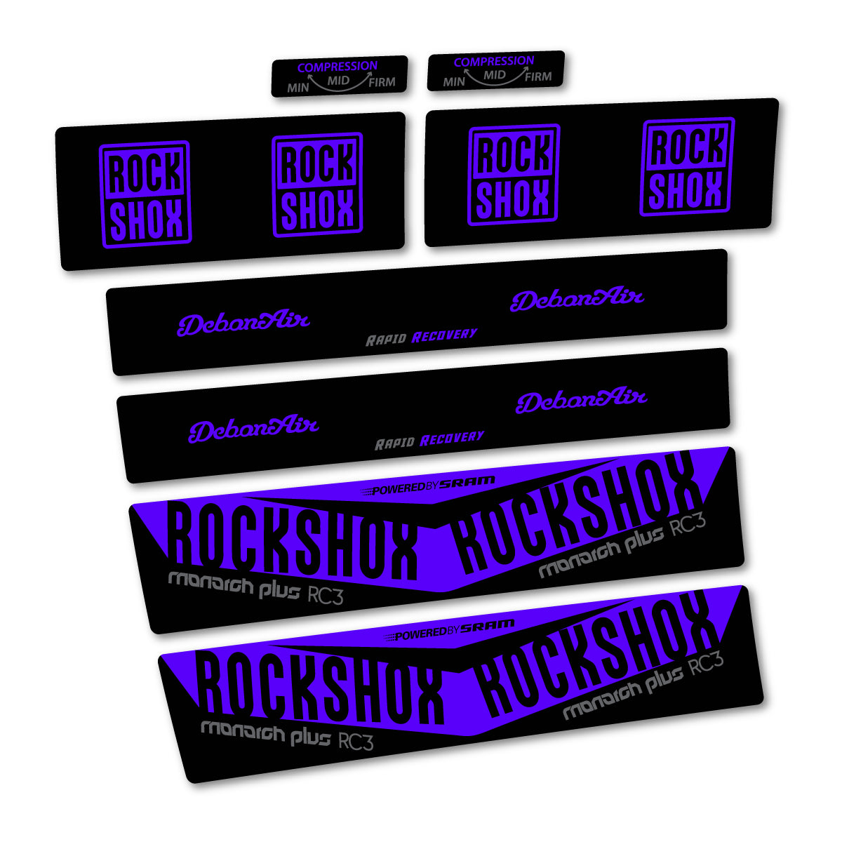 Stickers compatibles RockShox Monarch Plus RC3 2017 pour amortisseur – autocollants vinyle - Bleu Reflex