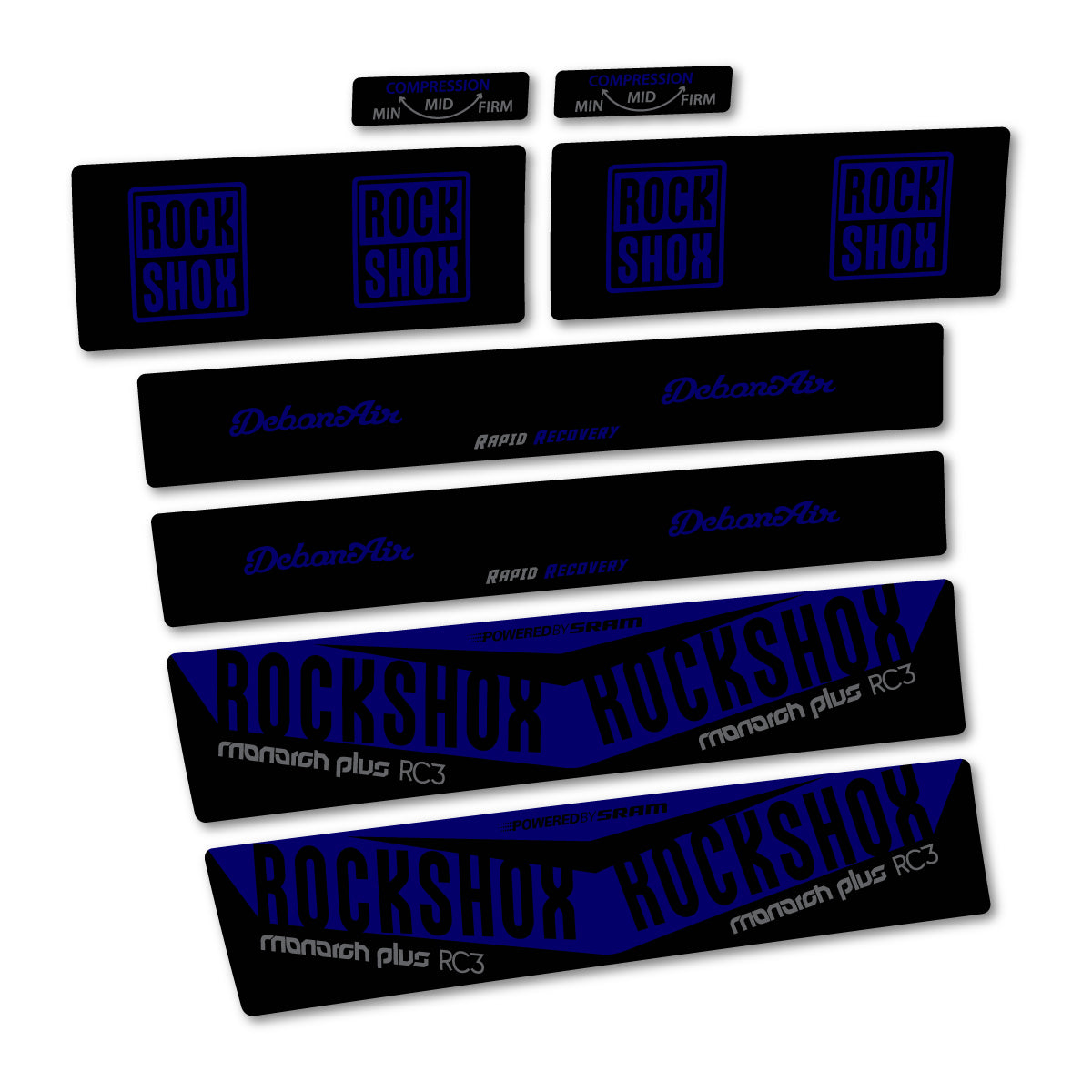 Stickers compatibles RockShox Monarch Plus RC3 2017 pour amortisseur – autocollants vinyle - Bleu Scandinave