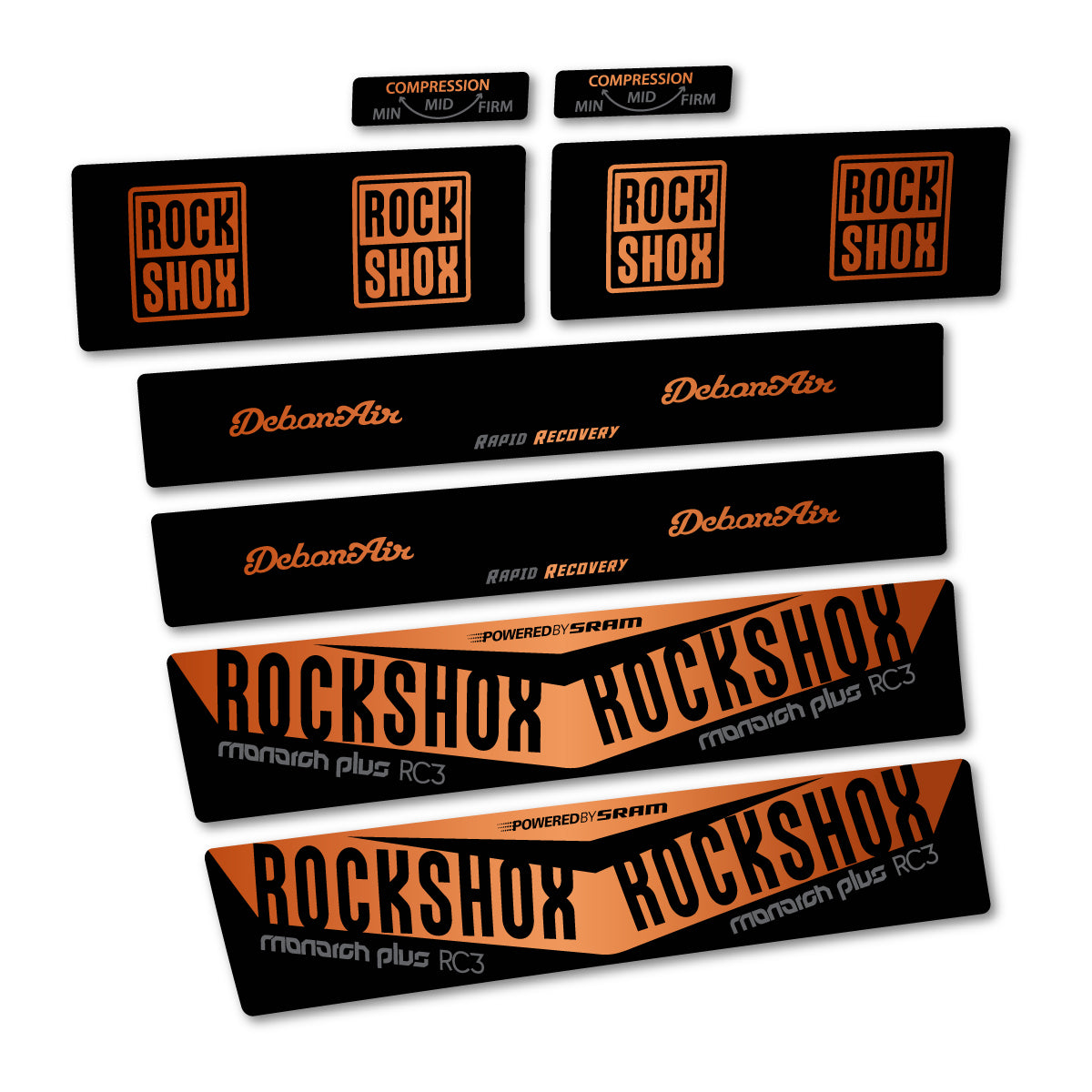 Stickers compatibles RockShox Monarch Plus RC3 2017 pour amortisseur – autocollants vinyle - Bronze