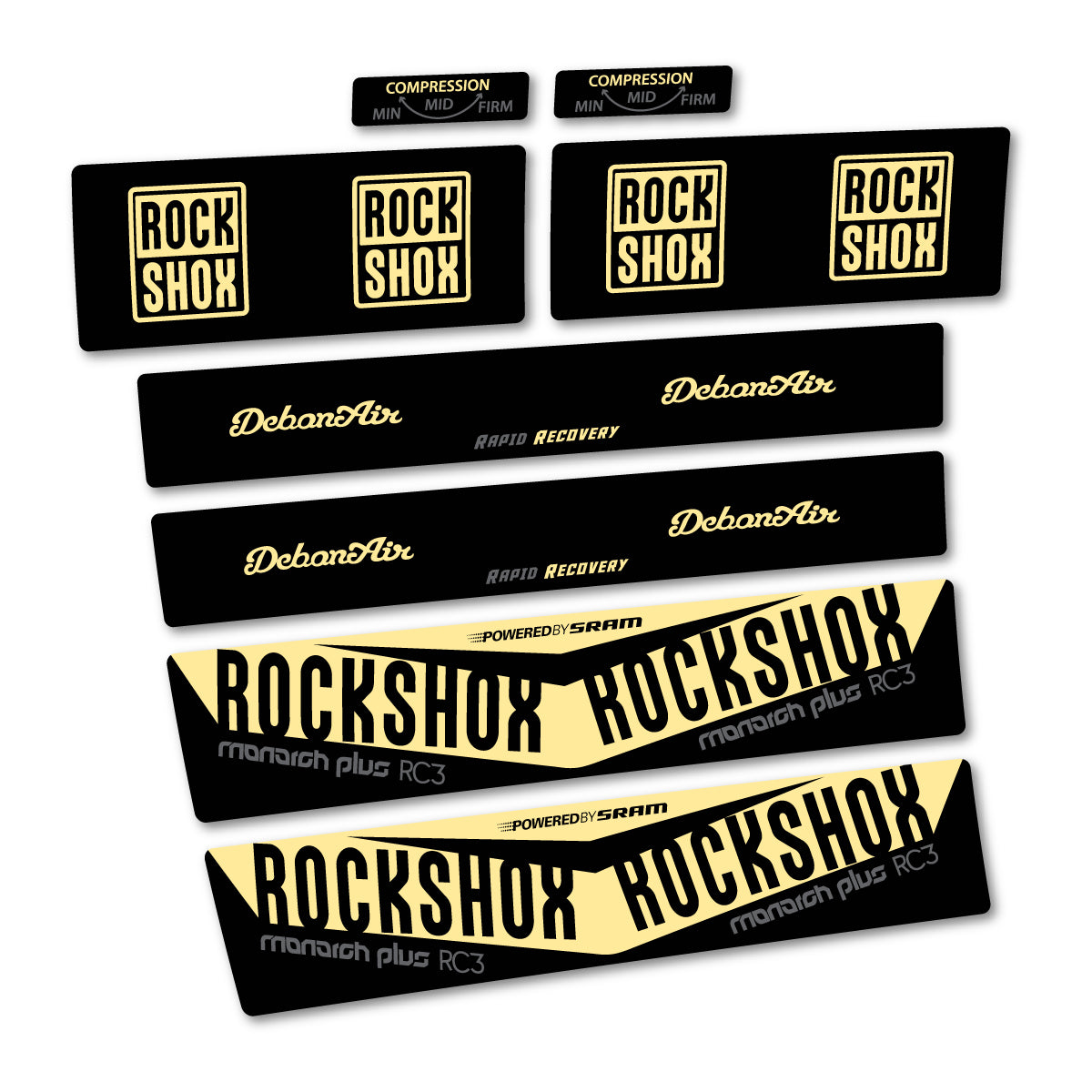 Stickers compatibles RockShox Monarch Plus RC3 2017 pour amortisseur – autocollants vinyle - Crème
