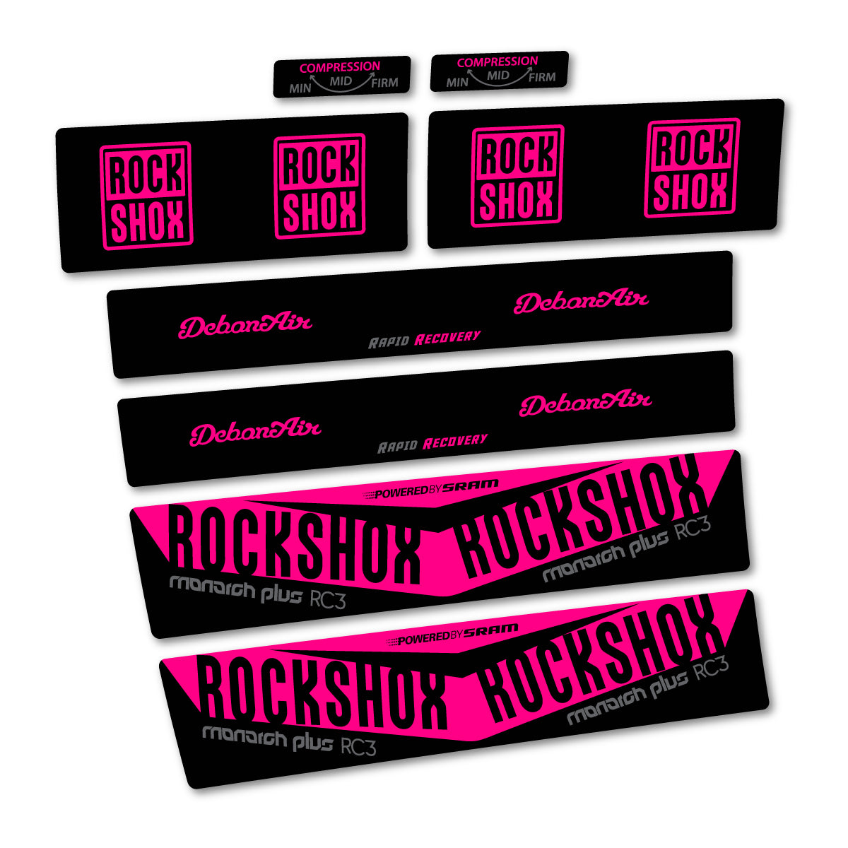 Stickers compatibles RockShox Monarch Plus RC3 2017 pour amortisseur – autocollants vinyle - Fuchsia