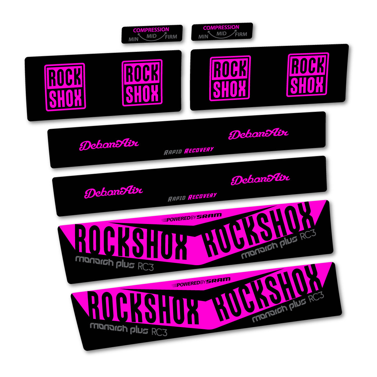 Stickers compatibles RockShox Monarch Plus RC3 2017 pour amortisseur – autocollants vinyle - Fuchsia Fluo