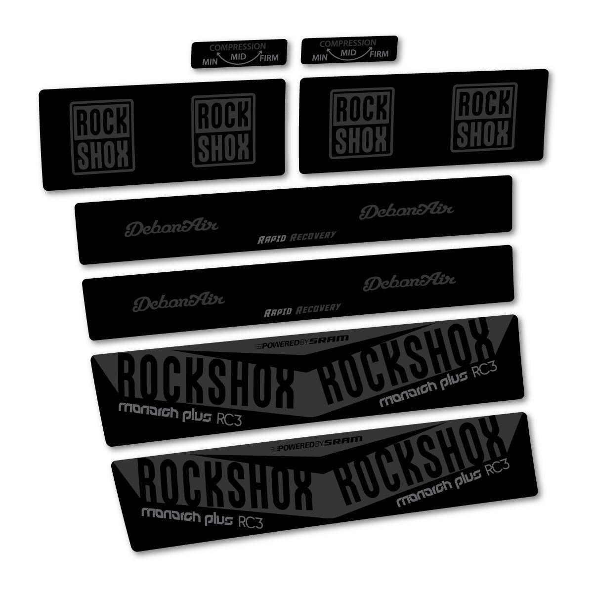 Stickers compatibles RockShox Monarch Plus RC3 2017 pour amortisseur – autocollants vinyle - Gris Anthracite