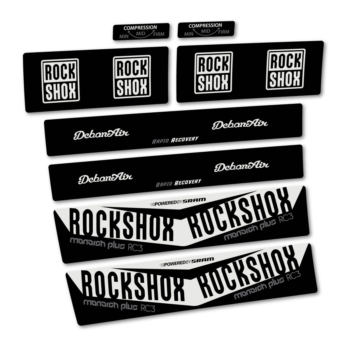 Stickers compatibles RockShox Monarch Plus RC3 2017 pour amortisseur – autocollants vinyle - Gris Perle