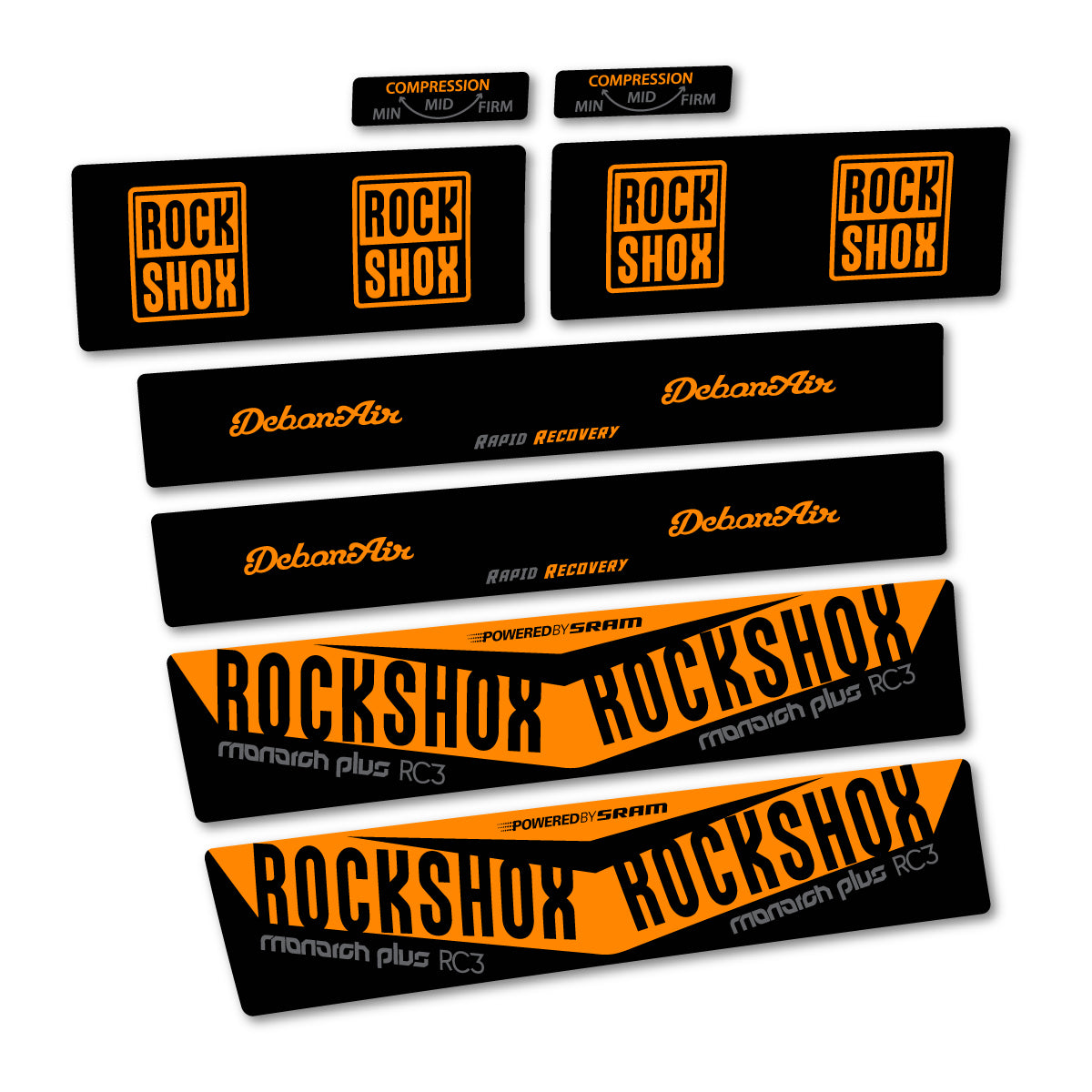 Stickers compatibles RockShox Monarch Plus RC3 2017 pour amortisseur – autocollants vinyle - Jaune Safran