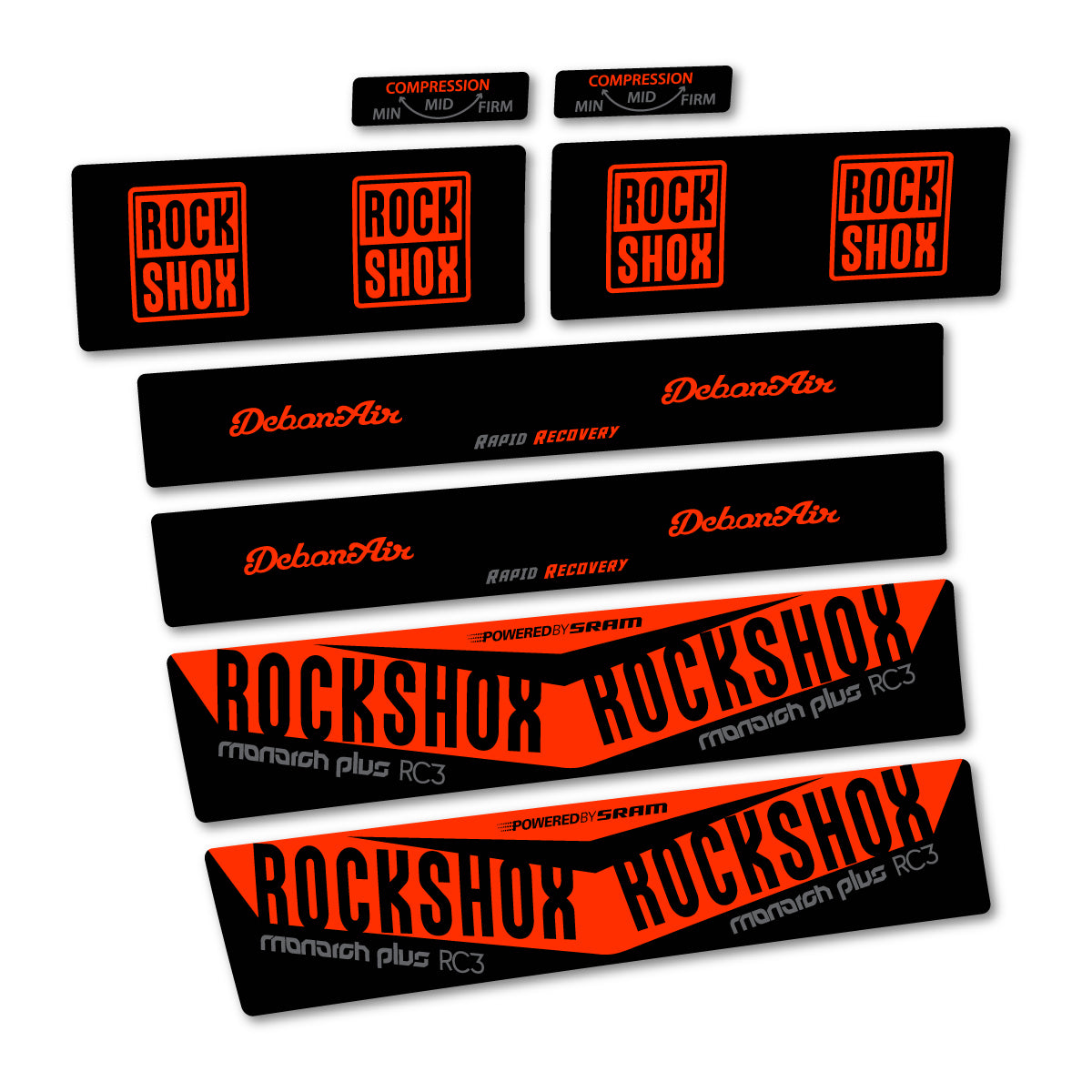 Stickers compatibles RockShox Monarch Plus RC3 2017 pour amortisseur – autocollants vinyle - Orange KTM