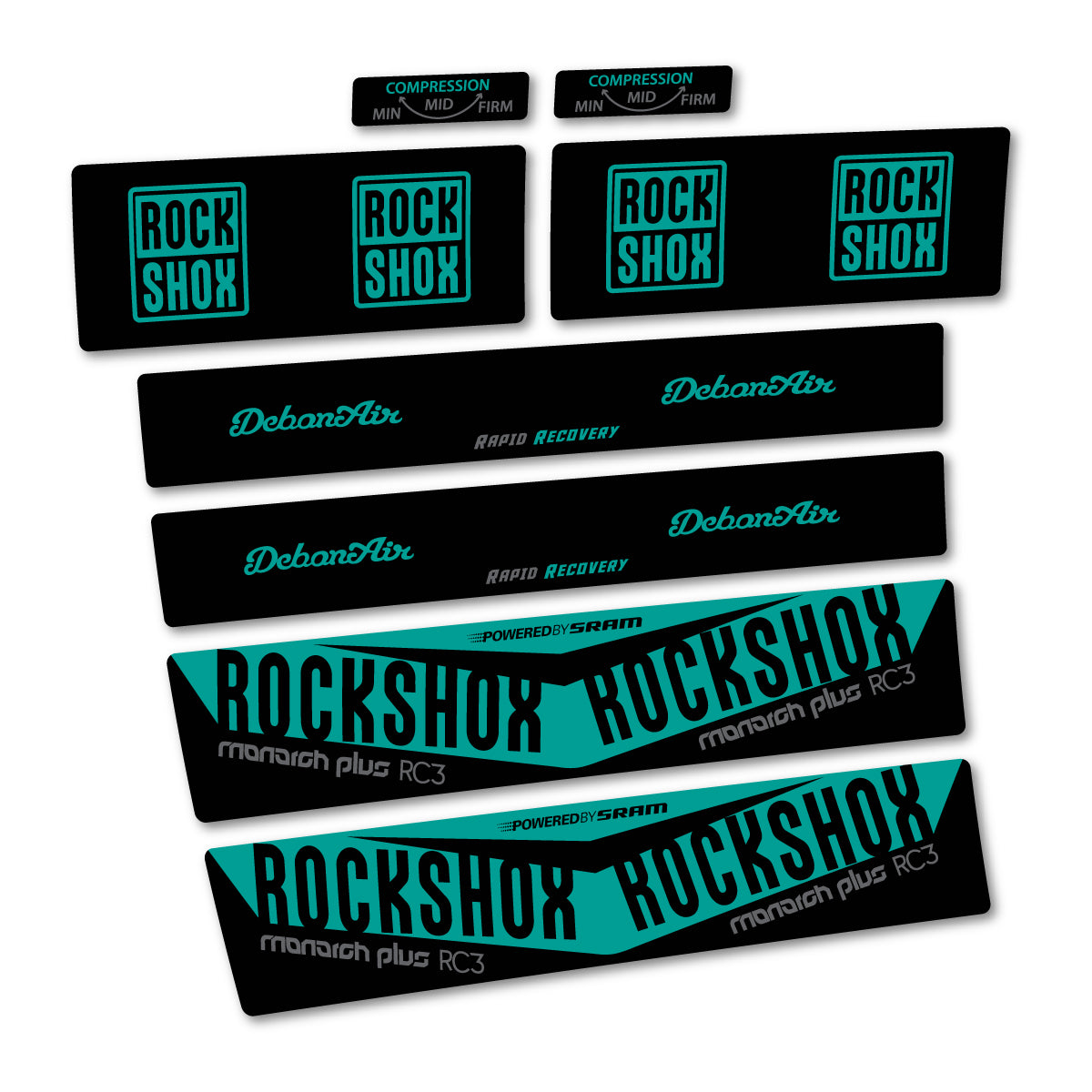 Stickers compatibles RockShox Monarch Plus RC3 2017 pour amortisseur – autocollants vinyle - Pétrole