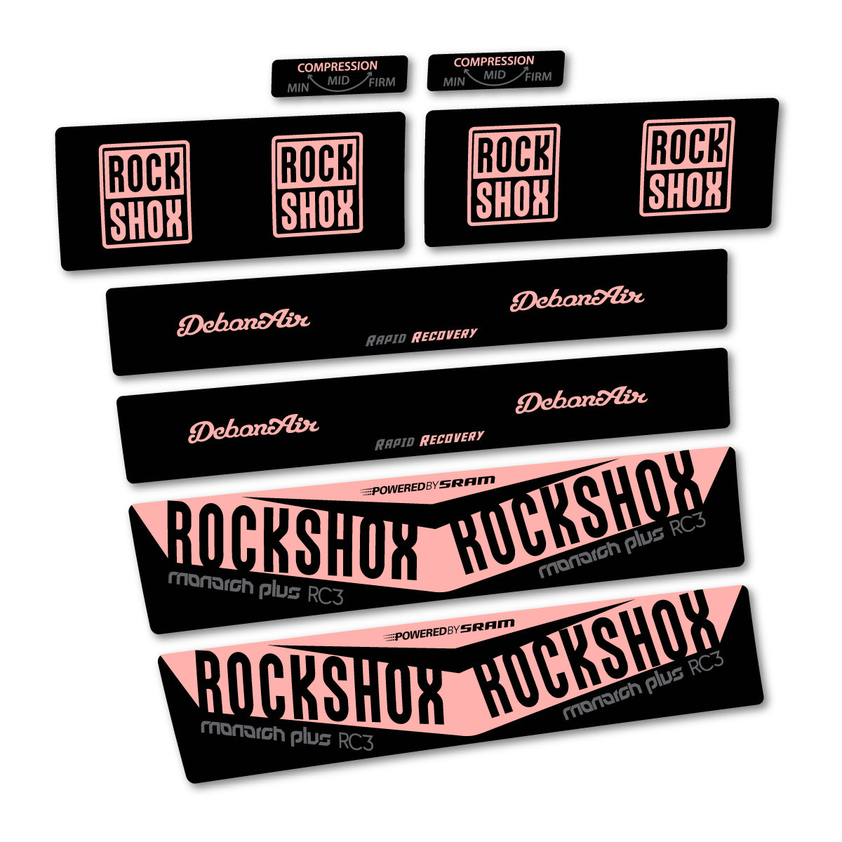 Stickers compatibles RockShox Monarch Plus RC3 2017 pour amortisseur – autocollants vinyle - Rose Saumon