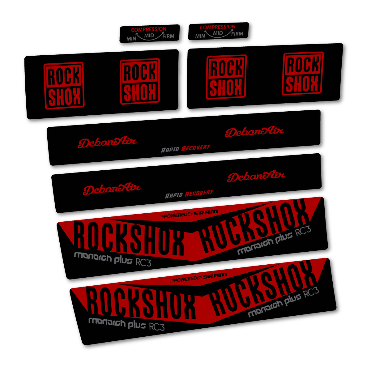 Stickers compatibles RockShox Monarch Plus RC3 2017 pour amortisseur – autocollants vinyle - Rouge Foncé